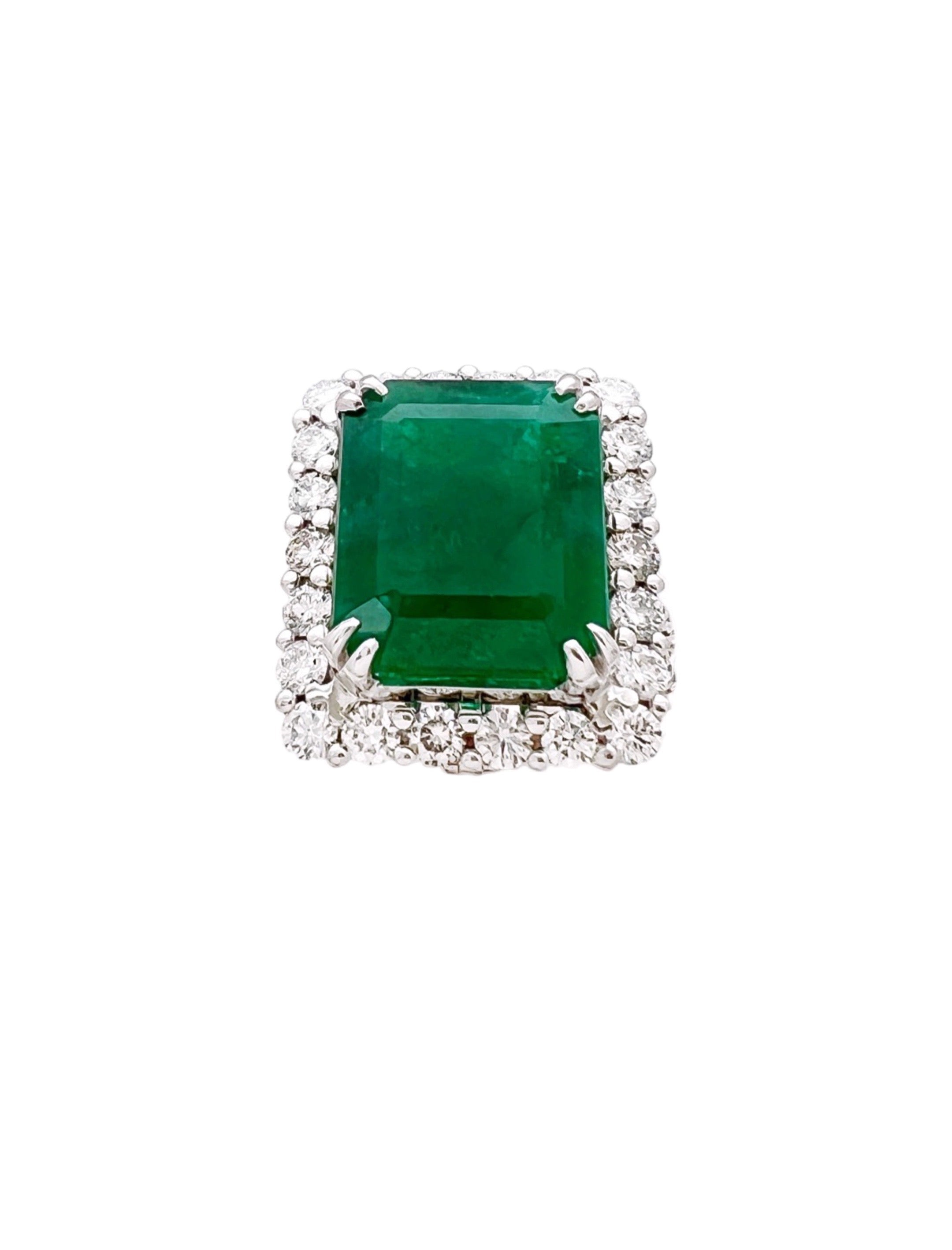 9.508 Carats  Emerald No-Oil  Brazilian (Certified) & 2.12Cts Diamonds Set In 18 Karat White Gold Ring Or Pendant