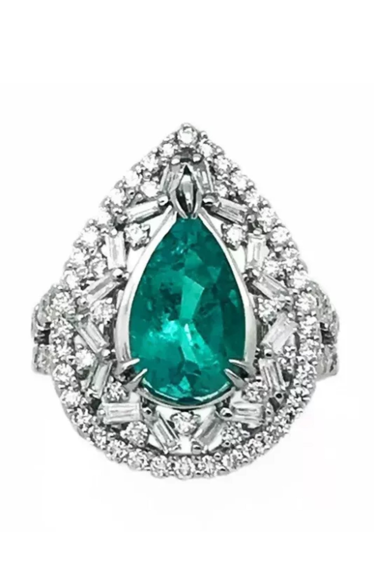 2.86 Cts. Emerald F2 (Colombian) Cert. & 1.92 Cts. Diamonds 18K White Gold Ring
