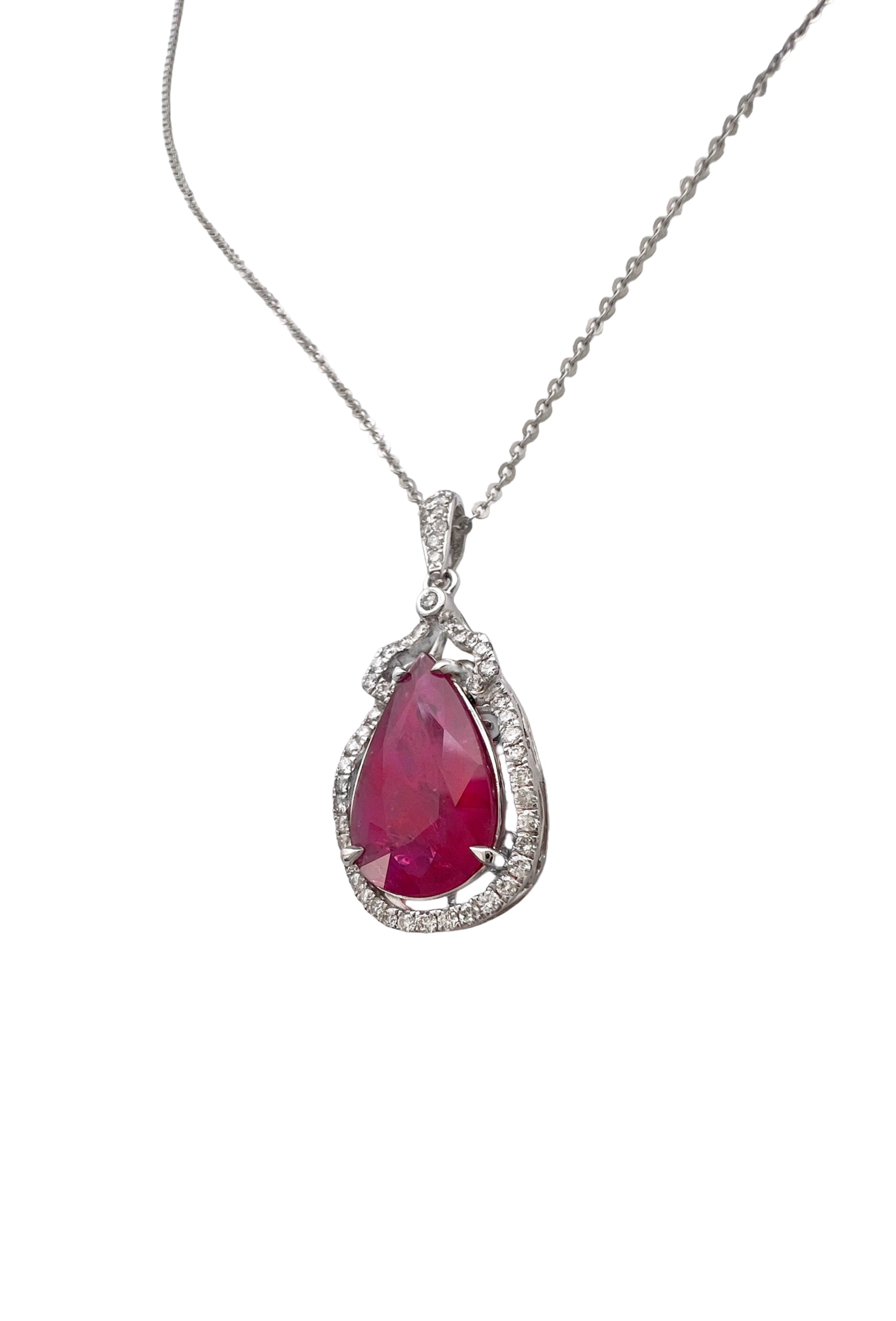 3.11 Carats Ruby Heated GIA (Certified) & 0.51 Carats Diamonds VS2 Set In 14 Karat White Gold Pendant With 14 Karat Chain 18 Inches
