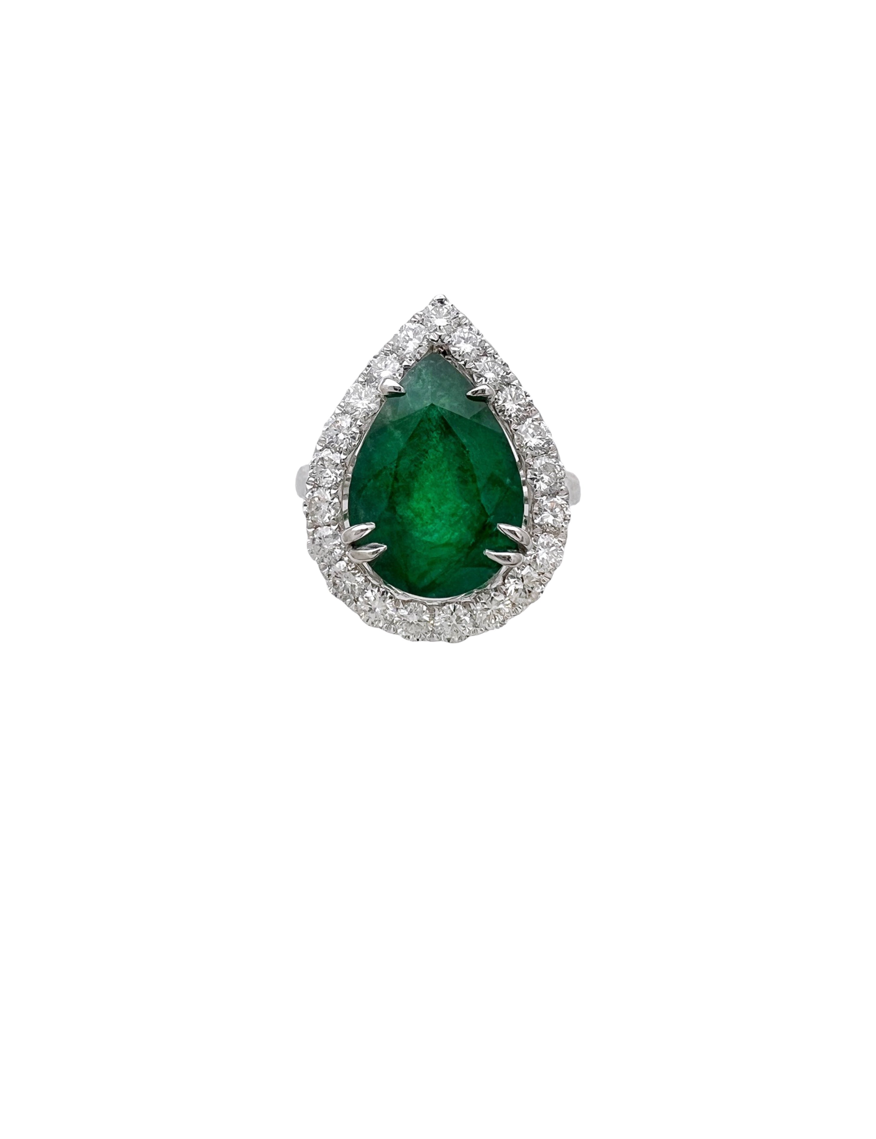 4.72 Carats Brazilian Emerald F2 (Certified) & 1.39 Carats Diamonds VS2 Set In 18K White Gold Ring