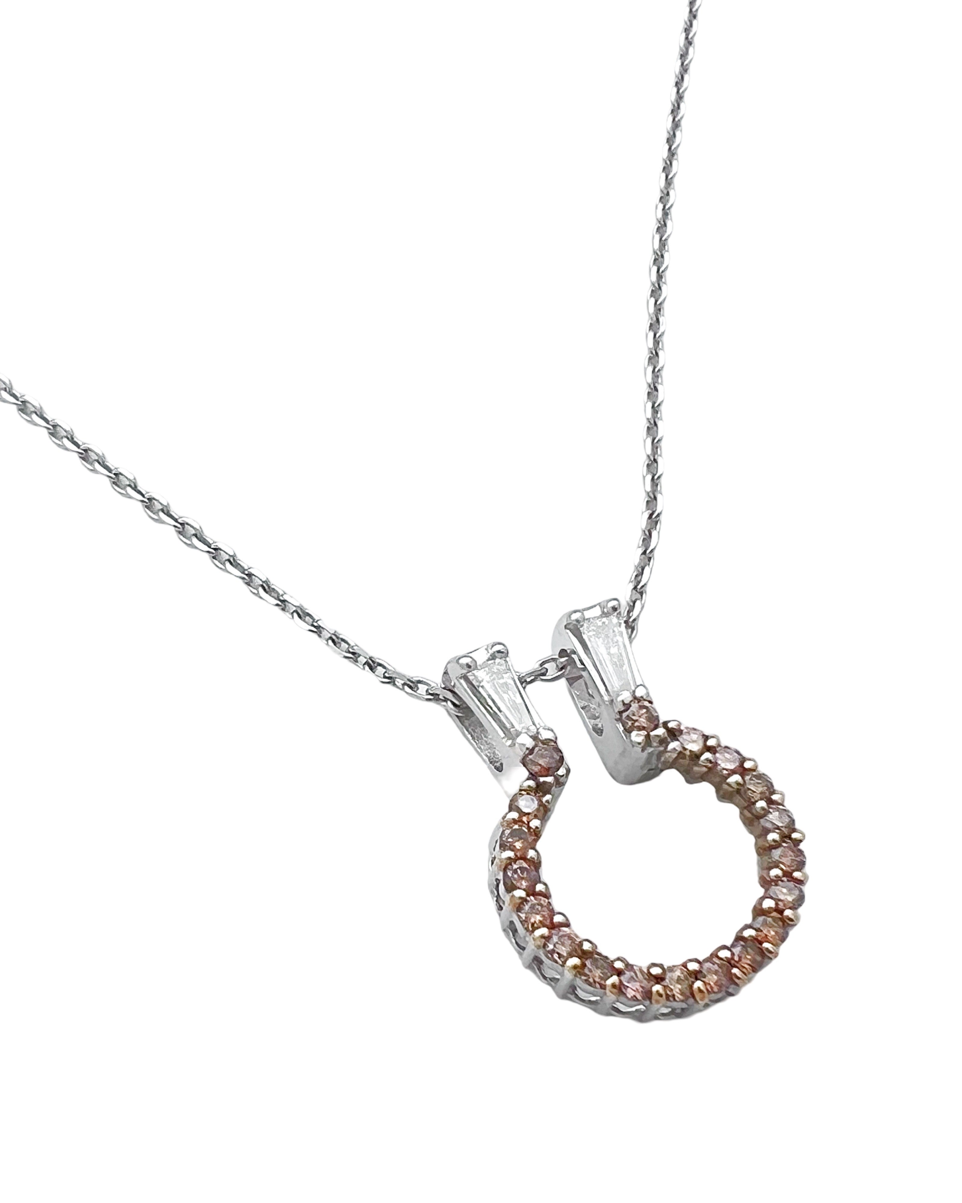 0.40 Carats Chocolate Diamonds & 0.20 Carats Diamonds VS2 Set 14 Karat White Gold Pendant With 18” Adjustable 16” White Gold Rolo Chain