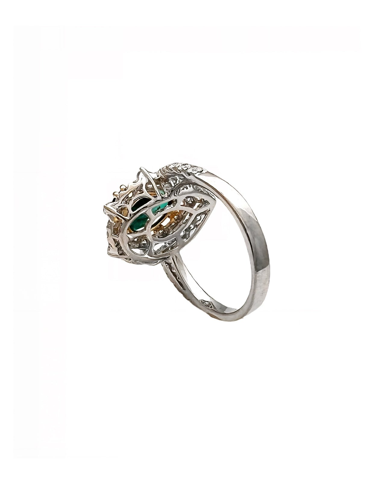 2.10 Carats Trapiche Colombian Emerald, No-Oil (Certified) & 1.28 Carats Diamonds VS2 Set 18K White & Yellow Gold Ring