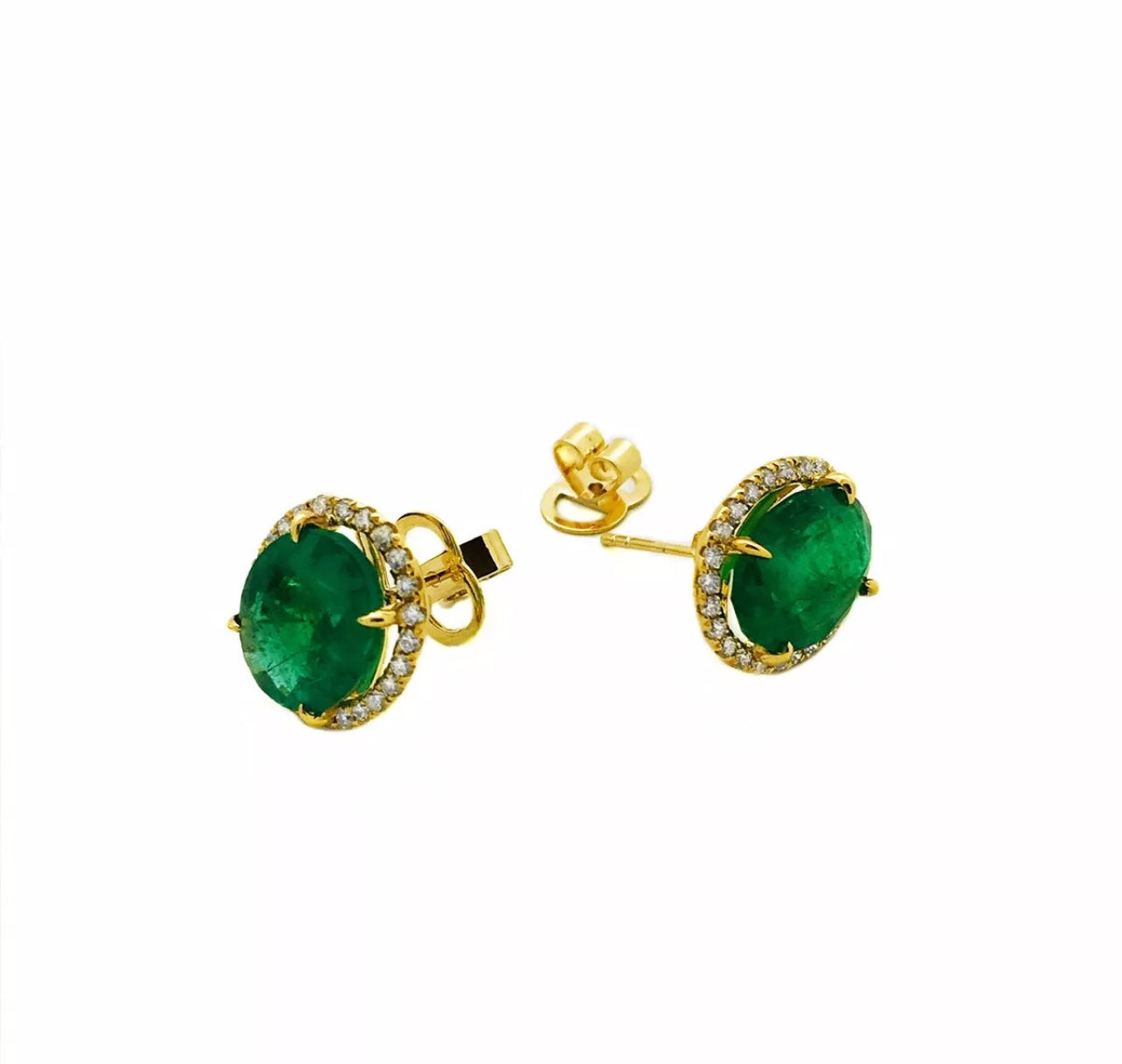 8.44 Ct Emerald F1-F2 (Brazilian)Certified & 0.80 Ct Dia 14K Yellow Gold Earring