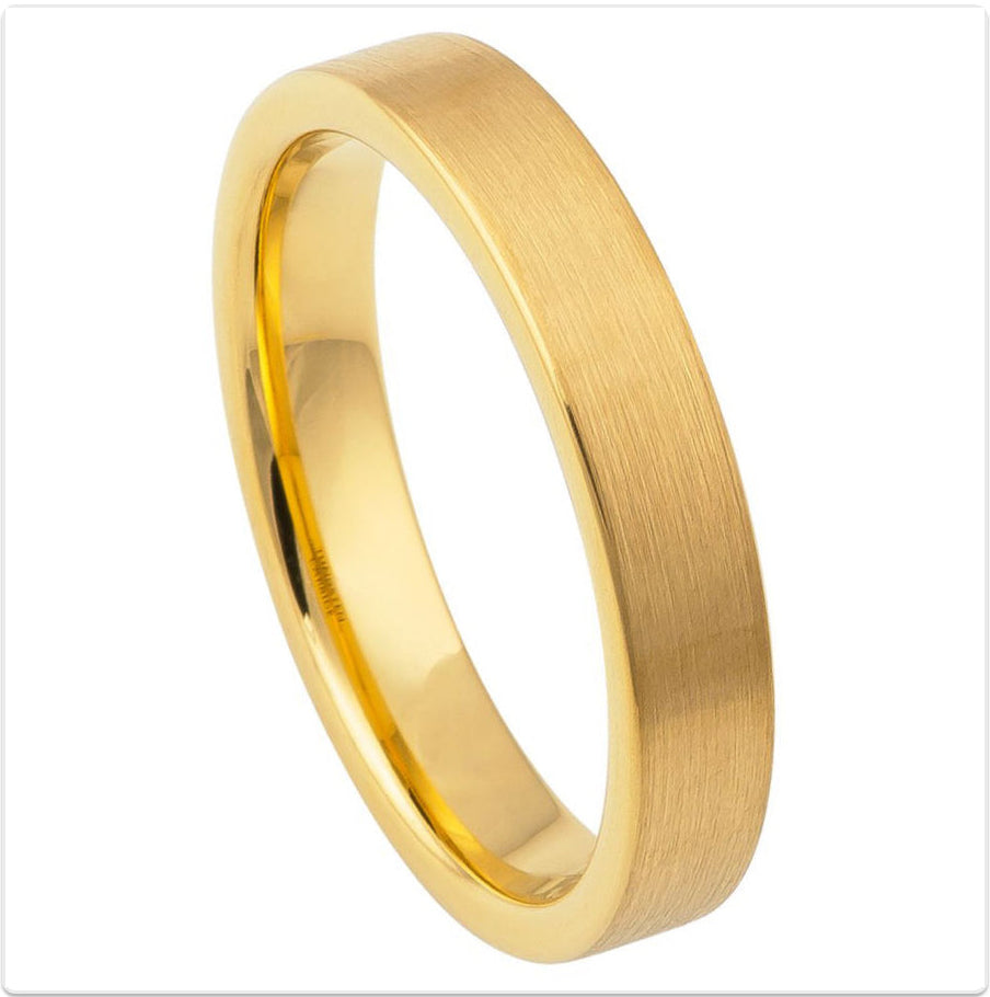 Gold Tungsten Carbide 4mm ion Plating Flat Brushed Ring