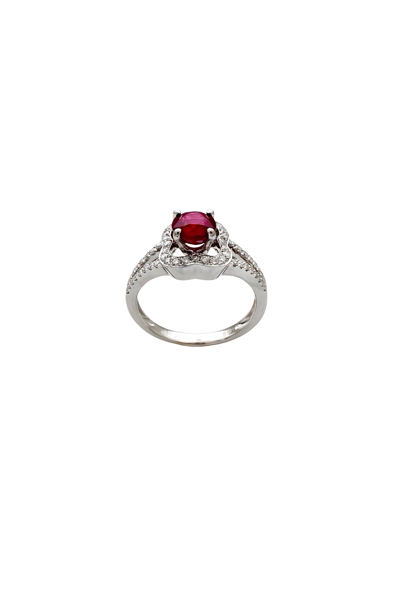 0.96 Carats Myanmar (formerly Burma) Ruby (Certified) & 0.46 Carats Diamonds VS2 Set In 14K White Gold Ring