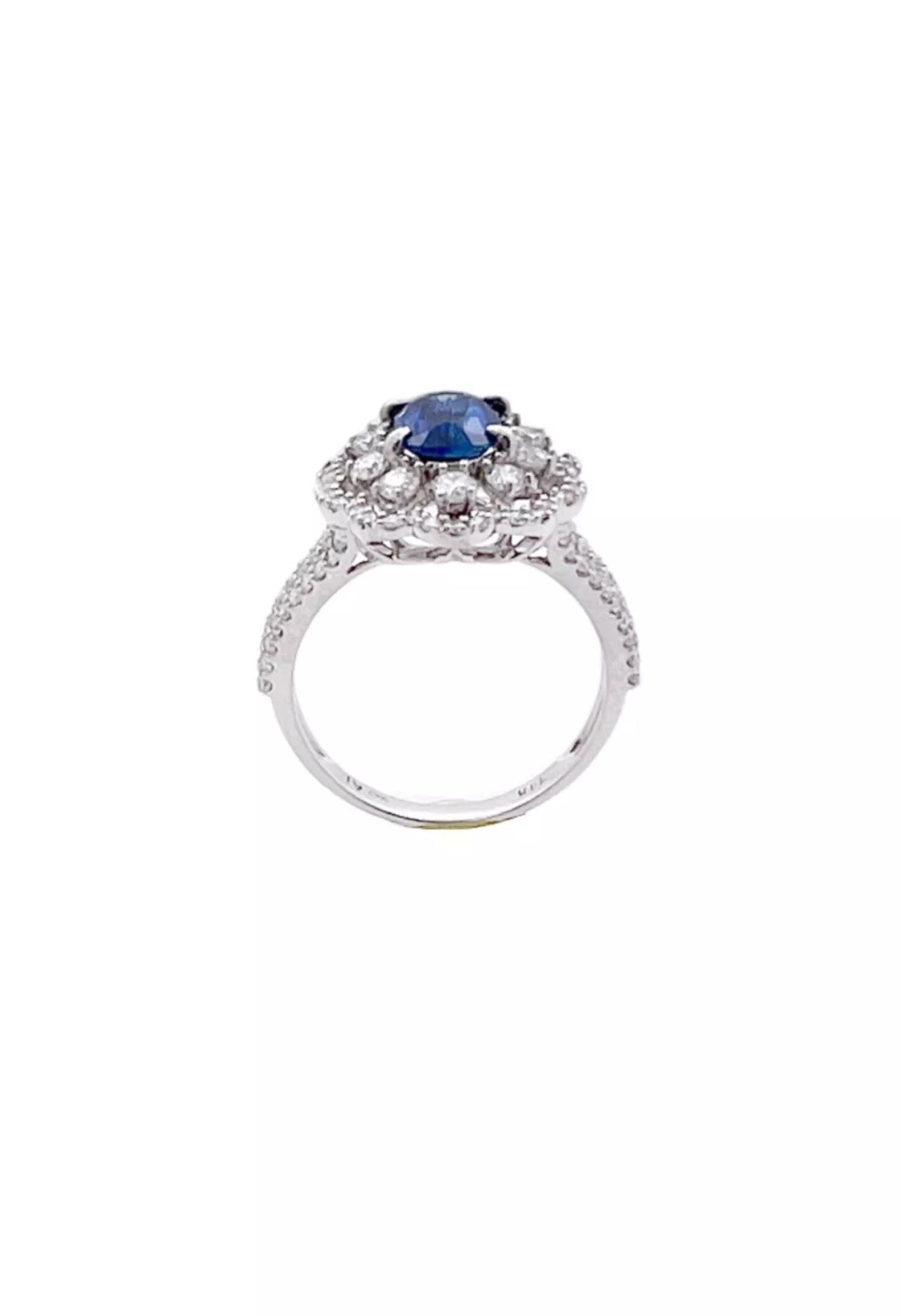 1.230 Carats Light-Dark Blue Ceylon Sapphire GIA (Certified) W/ 1.42 Carats Diamonds, 18K White Gold Ring