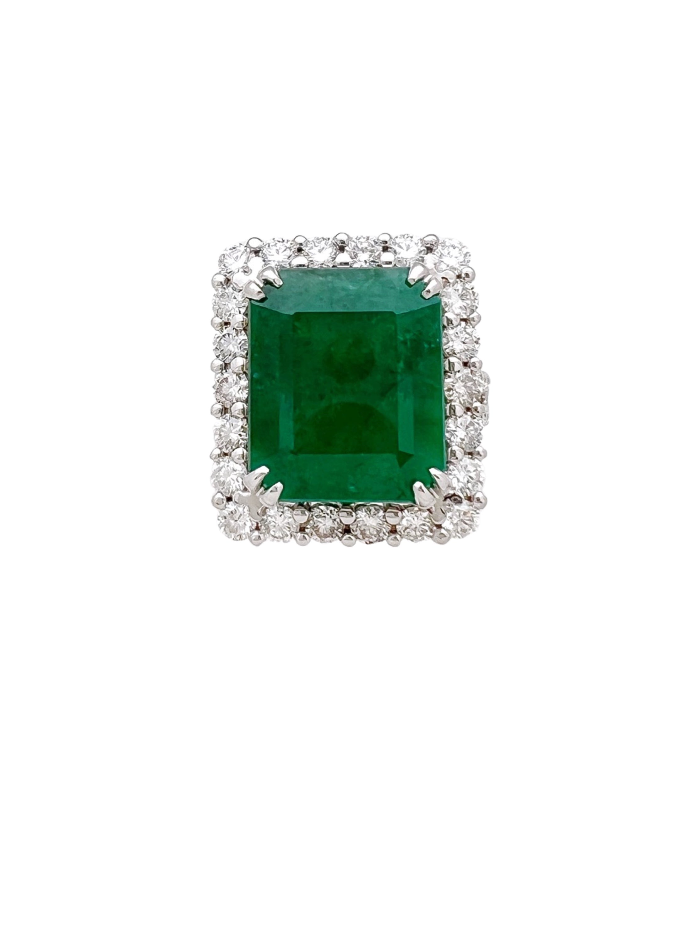 9.508 Carats  Emerald No-Oil  Brazilian (Certified) & 2.12Cts Diamonds Set In 18 Karat White Gold Ring Or Pendant