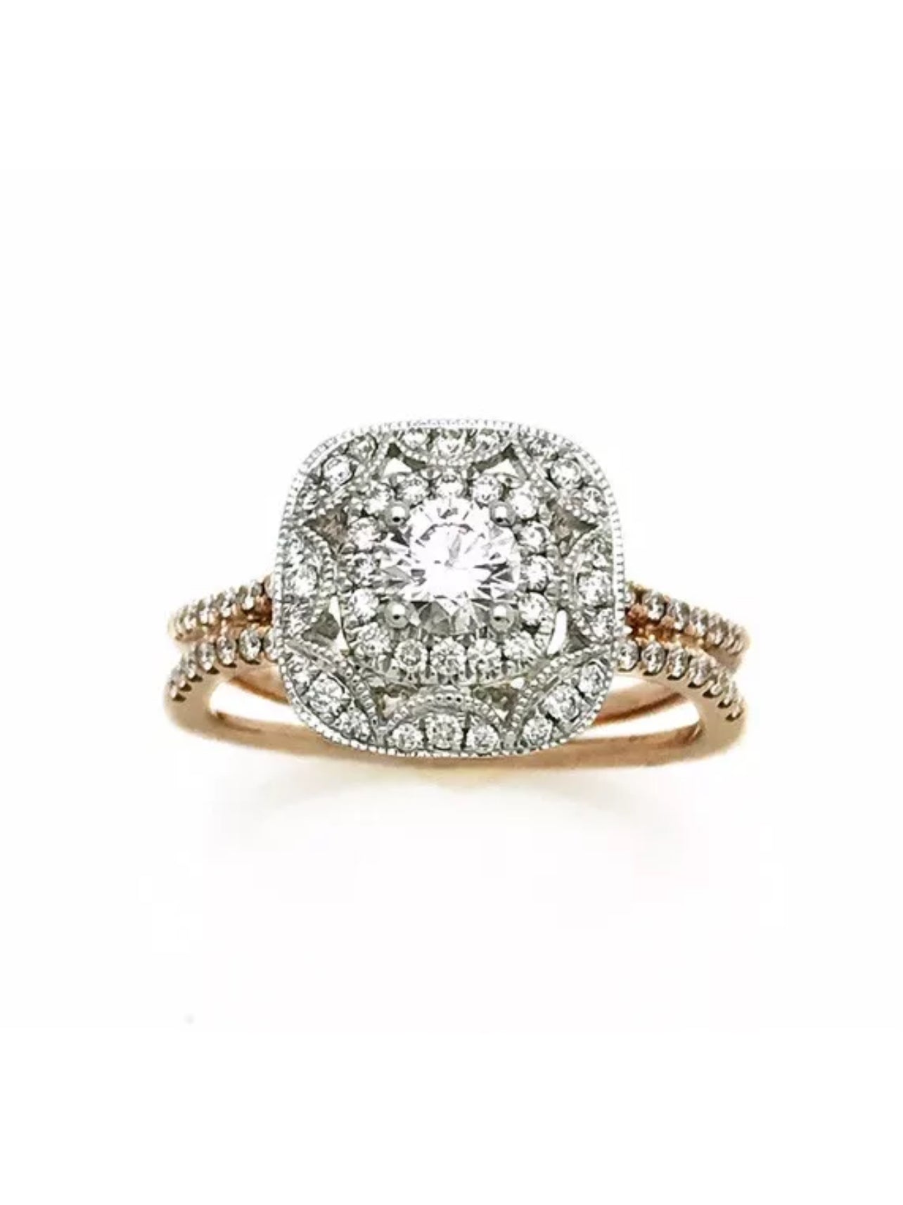 0.32 Cts. Dia (Ctr)/ 0.58 Cts. Dia VS2 14K White & Rose Gold  Engagement Ring