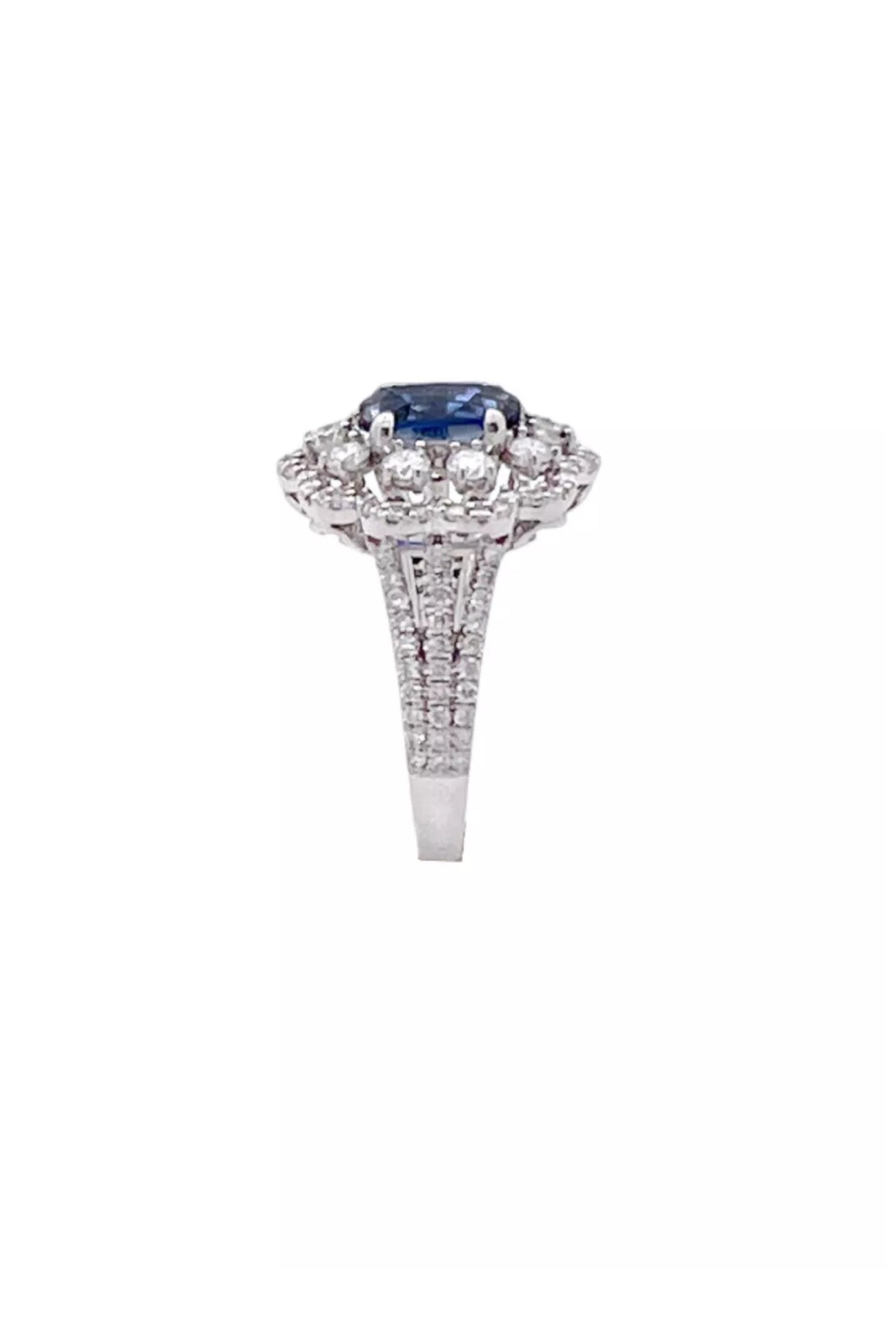 1.230 Carats Light-Dark Blue Ceylon Sapphire GIA (Certified) W/ 1.42 Carats Diamonds, 18K White Gold Ring