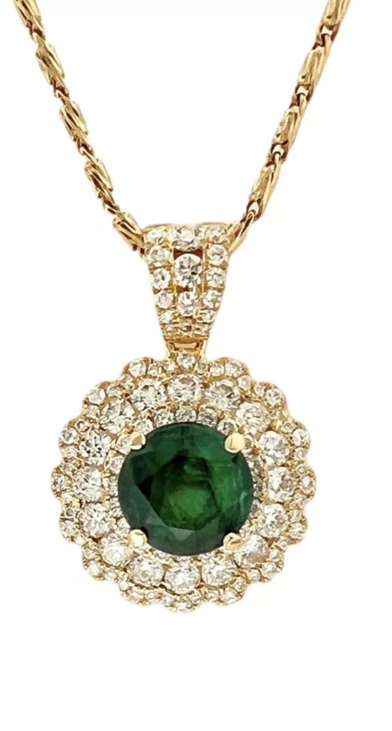 2.31Ct Trapiche Emerald N/O (Col.)Cert. & 1.84Ct Dia 18K Yel-Gold Pendant-Chain