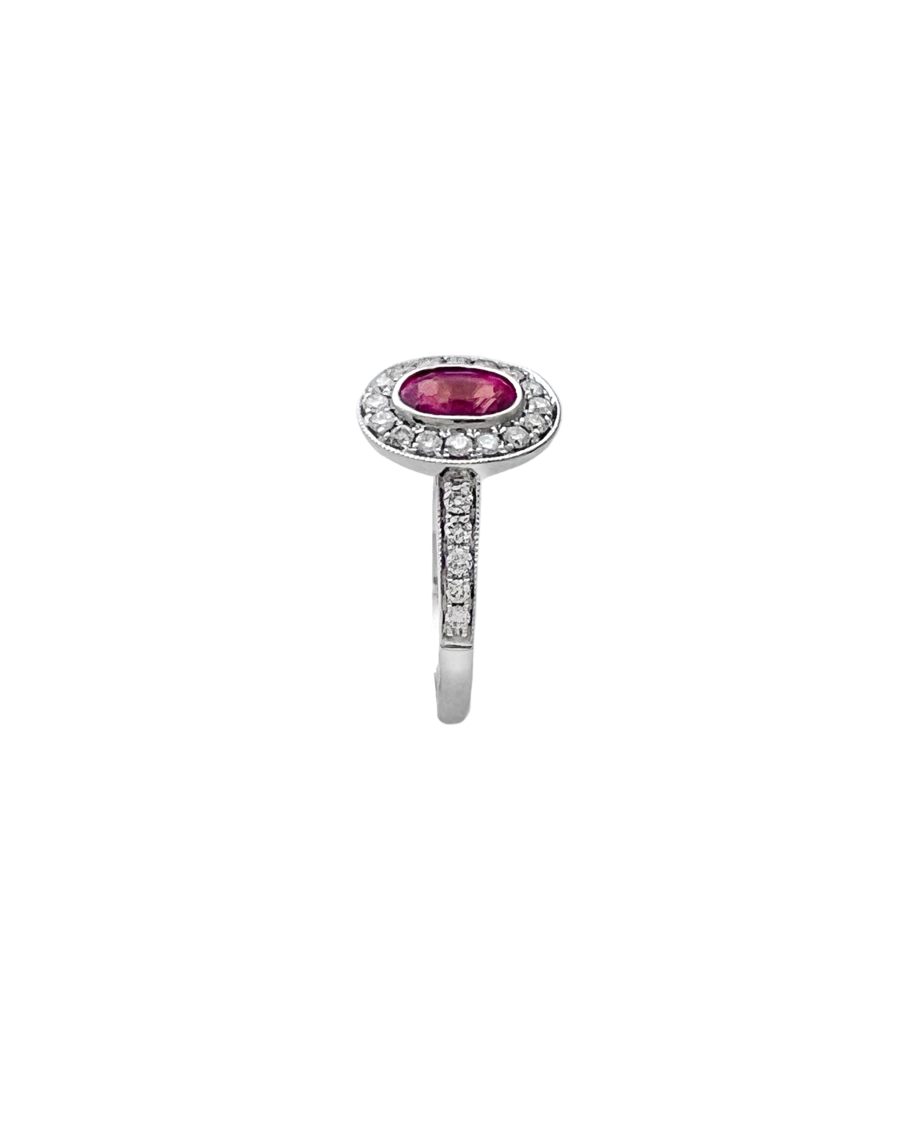 0.29 Carats Diamond VS2 & 0.76 Carats Red Ruby Set In 14 Karat White Gold Ring