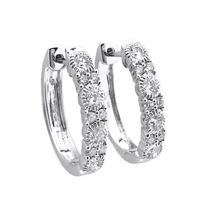 1.20 Total Carat Weight Diamonds 18K White Gold Earring Hoops