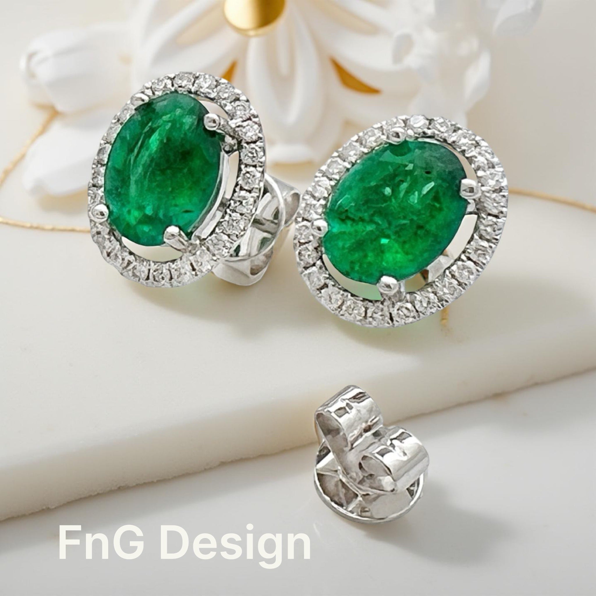 1.88 Carats Brazilian Emeralds F2 (Certified) & 0.48 Carats Diamonds Set In 18 Karat White Gold Earrings