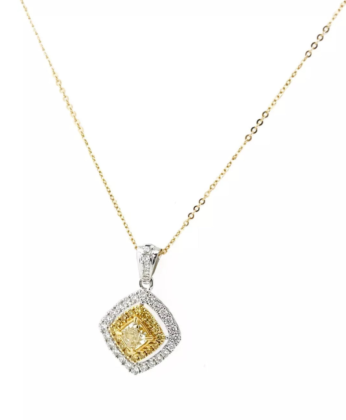 1.15 TCW Natural Yellow & White Diamonds Set In 18K White-Yellow Gold With Rolo Chain