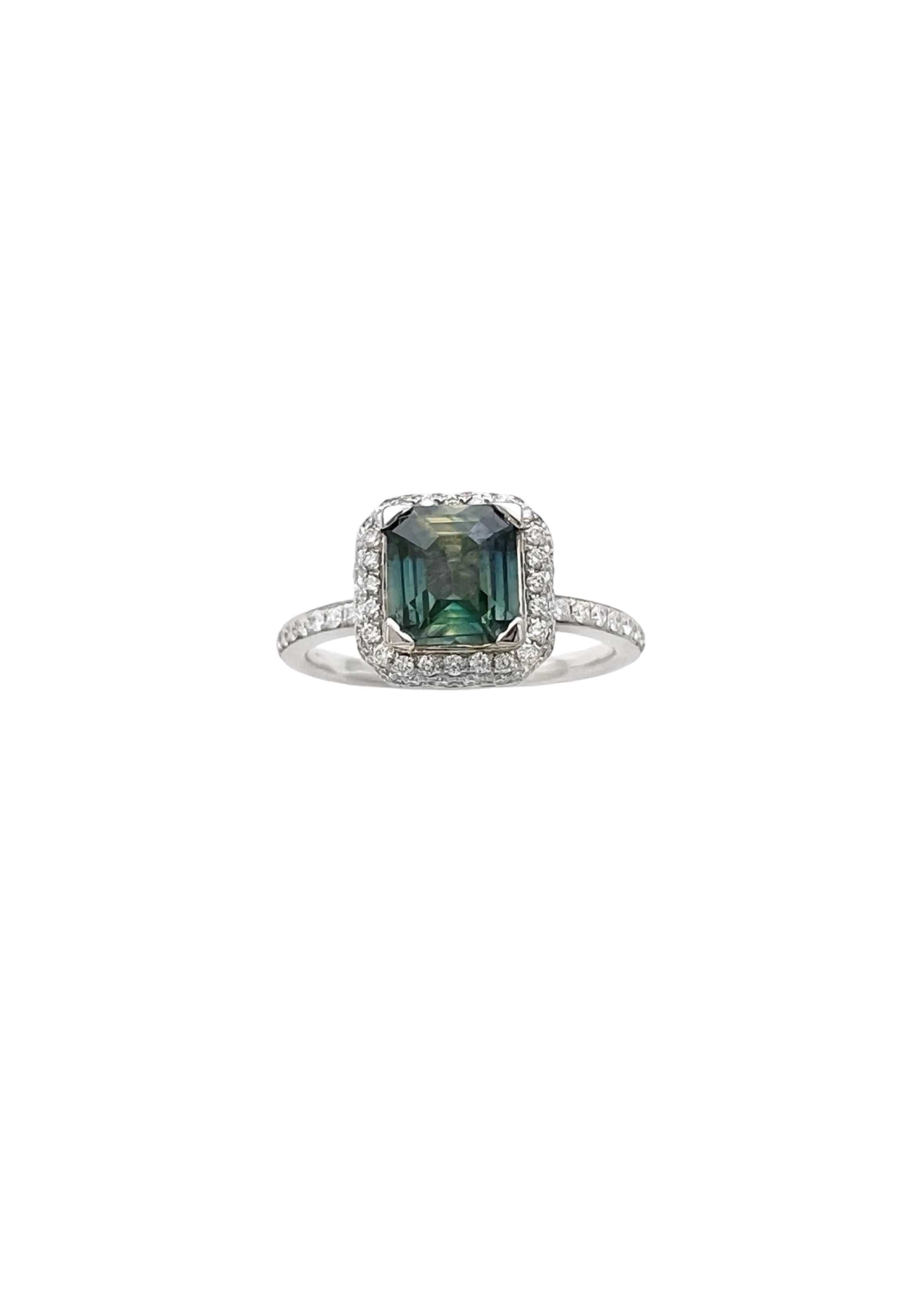 1.12 Carats Madagascar Sapphire No Heat (Certified) & 0.54 Carats Diamonds Set In 14 Karat White Gold Ring