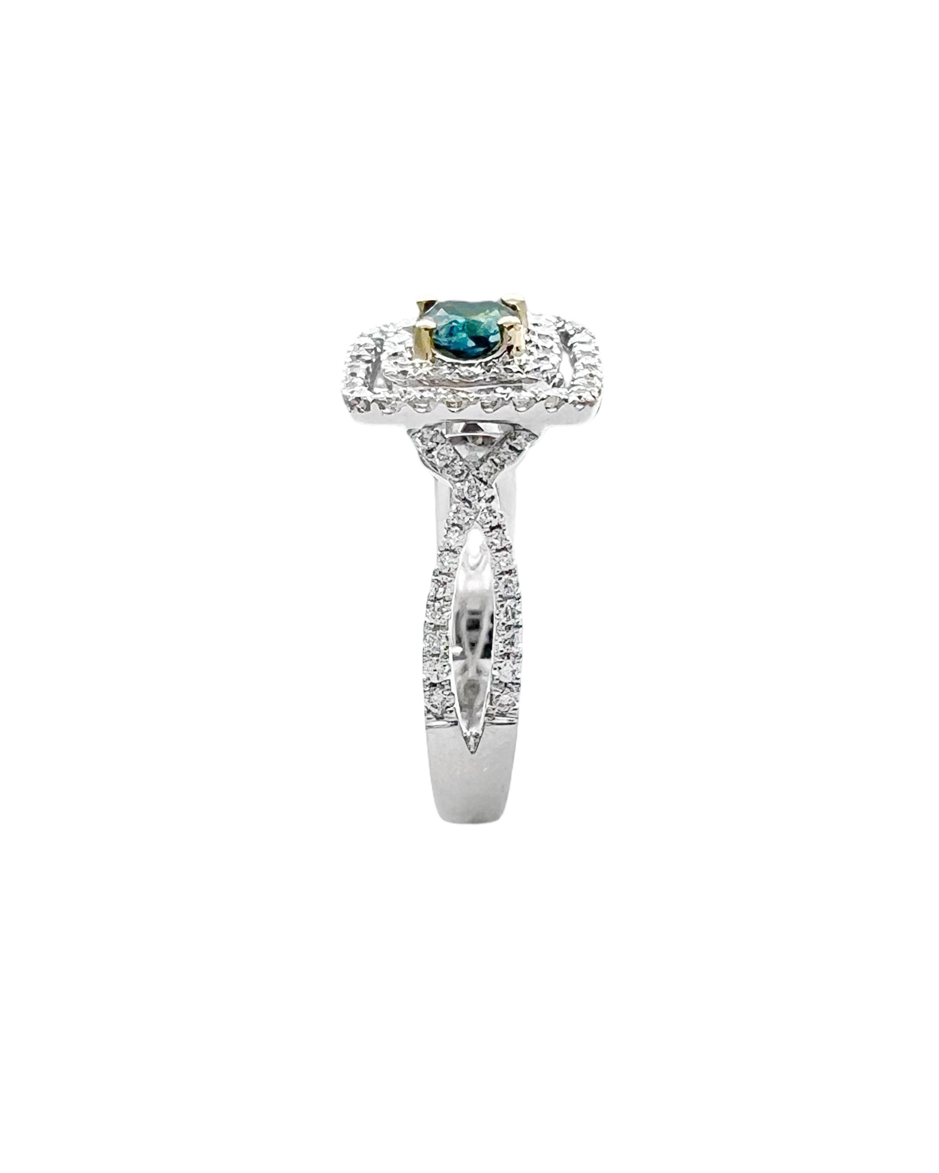0.56 Carats Alexandrite GIA (Certified) & 0.92 Carats Diamonds VS2 Set In 18 Karat White-Yellow Gold Ring