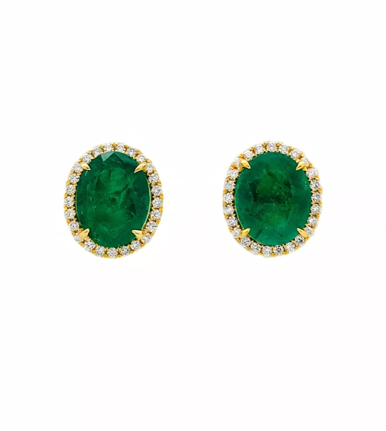 8.44 Ct Emerald F1-F2 (Brazilian)Certified & 0.80 Ct Dia 14K Yellow Gold Earring