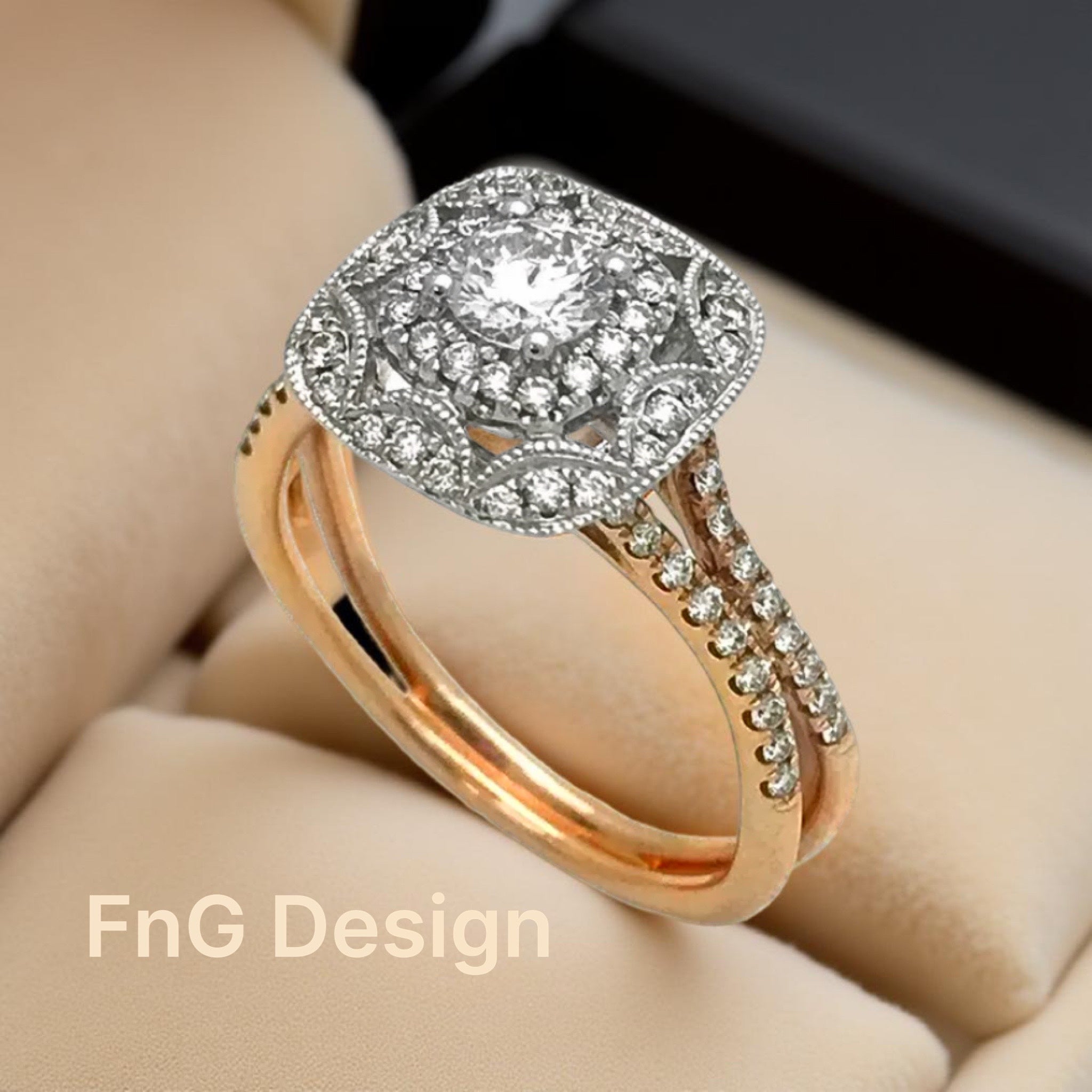 0.32 Cts. Dia (Ctr)/ 0.58 Cts. Dia VS2 14K White & Rose Gold  Engagement Ring