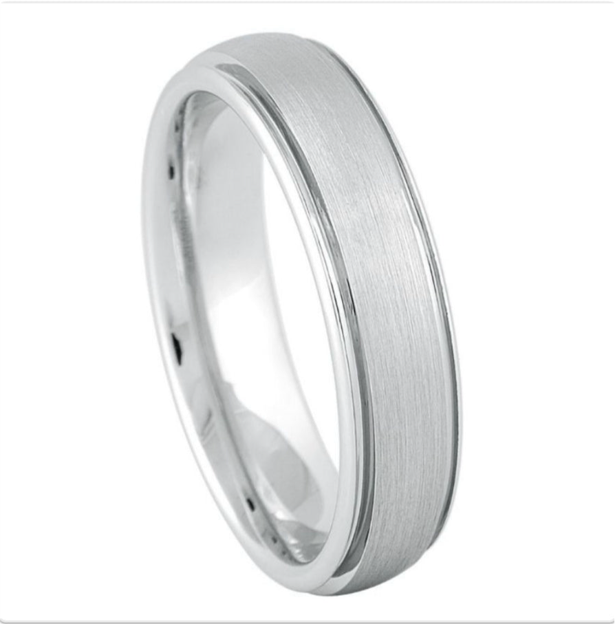 White Tungsten Carbide 6mm ion Plating Domed Grooved hi-Polished Center Brushed Finish Ring