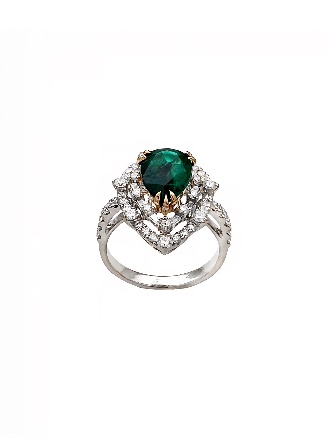 2.10 Carats Trapiche Colombian Emerald, No-Oil (Certified) & 1.28 Carats Diamonds VS2 Set 18K White & Yellow Gold Ring