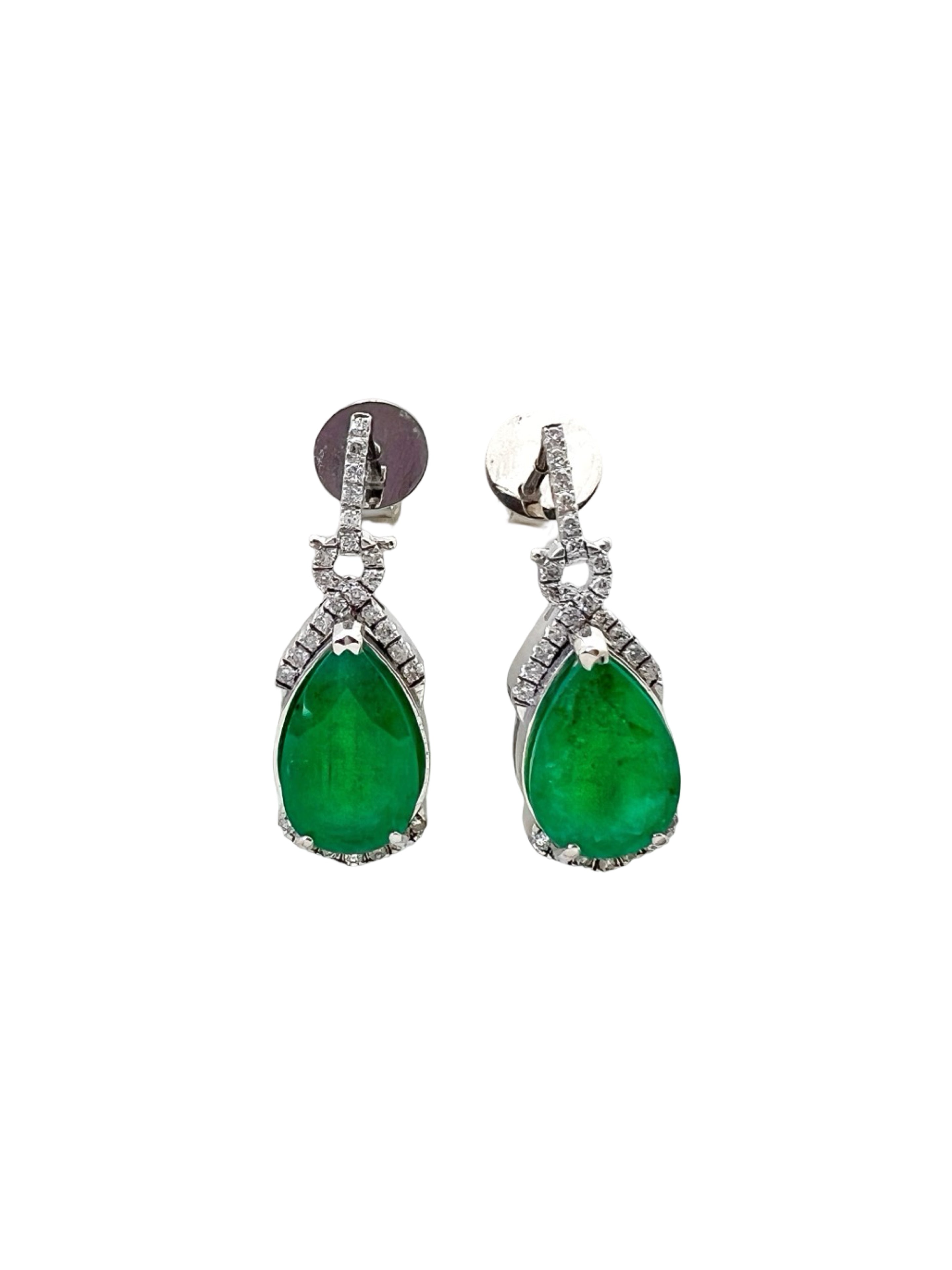 5.76 Carats Colombian Emeralds F1 (Certified) & 0.81 Carats Diamonds Set in 14K White Gold Earrings