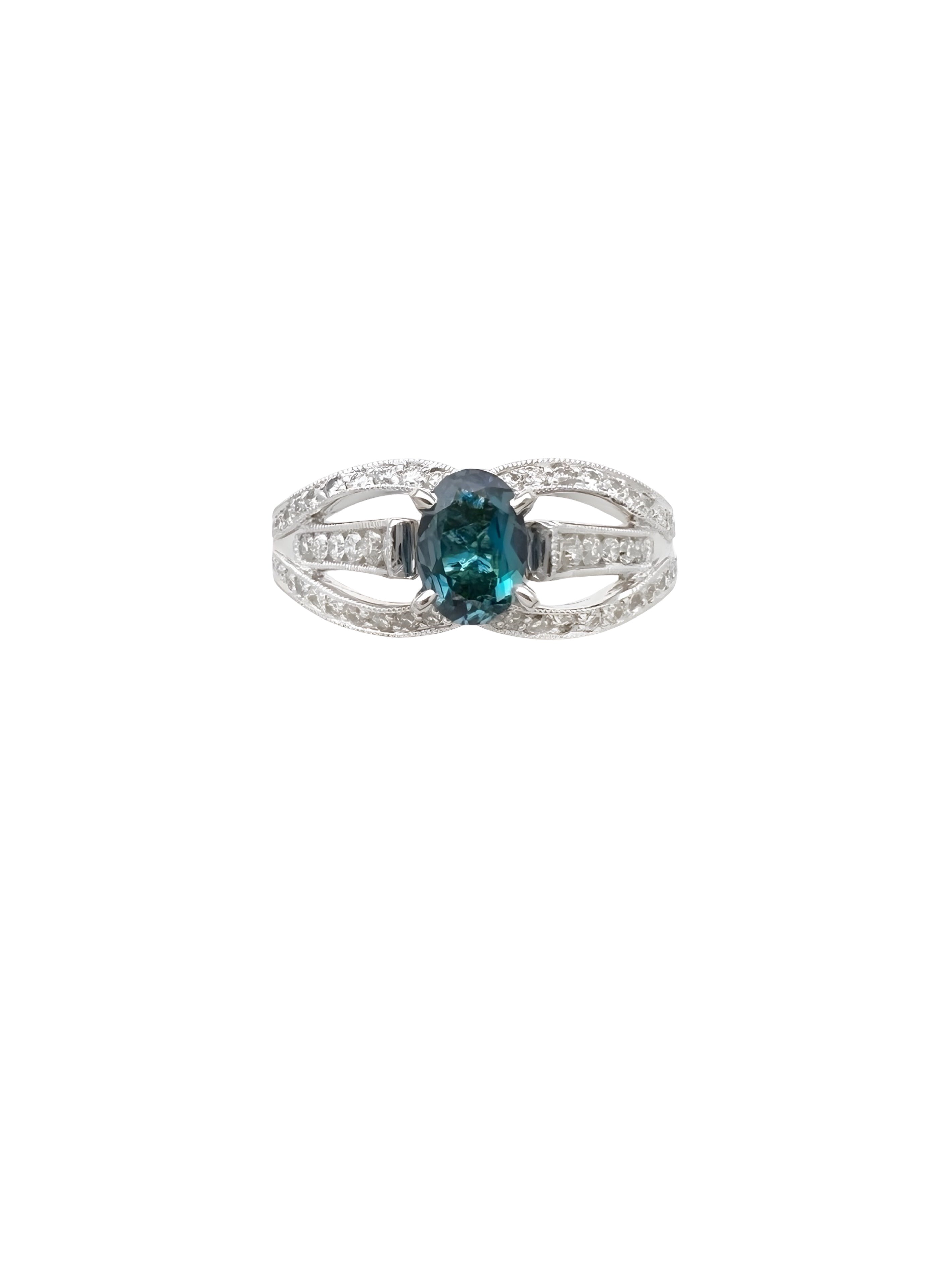0.55 Carats Alexandrite GIA (Certified) & 0.94 Carats Diamonds Set In 18K white Gold Ring