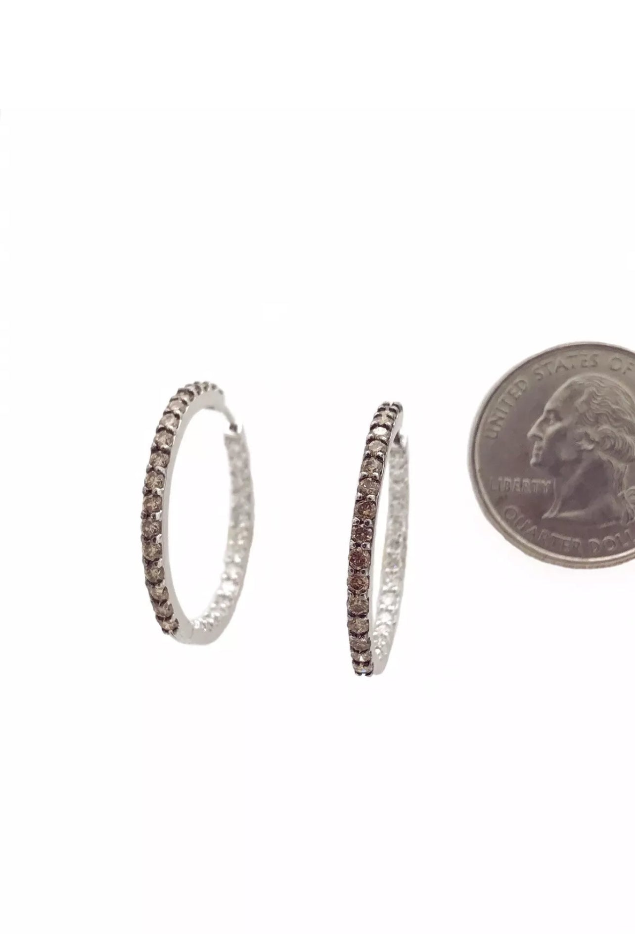2.07 Total Carat Weight Diamonds Wht-Choc (IN-Out)14K White Gold Hoop Earrings