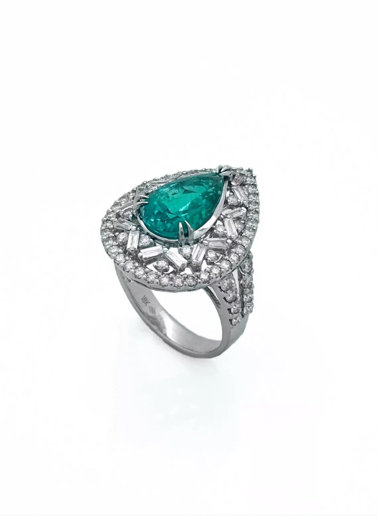 2.86 Cts. Emerald F2 (Colombian) Cert. & 1.92 Cts. Diamonds 18K White Gold Ring