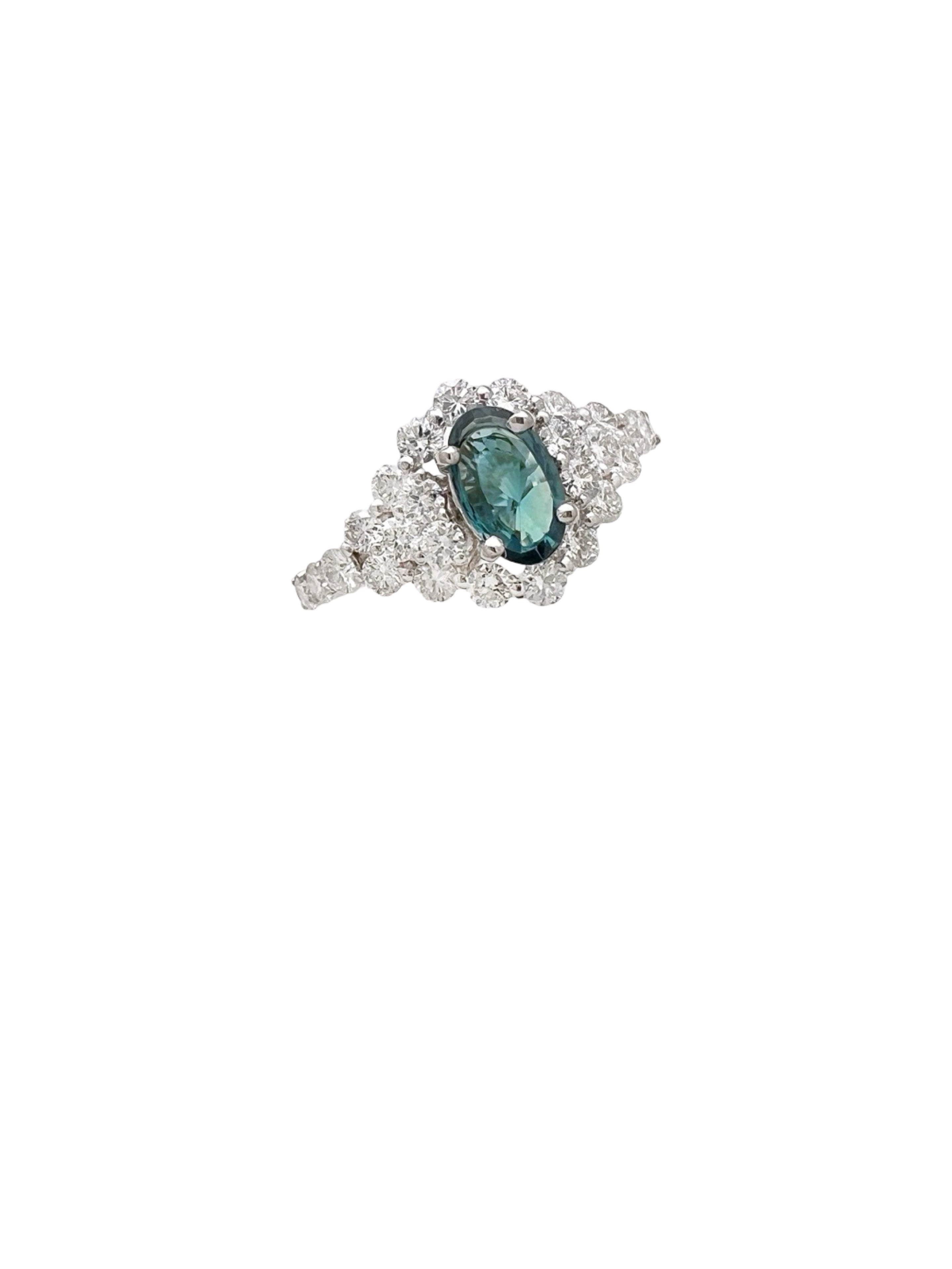 0.51 Carats Alexandrite GIA (Certified) & 1.19 Carats Diamonds Set In 18K White Gold Ring