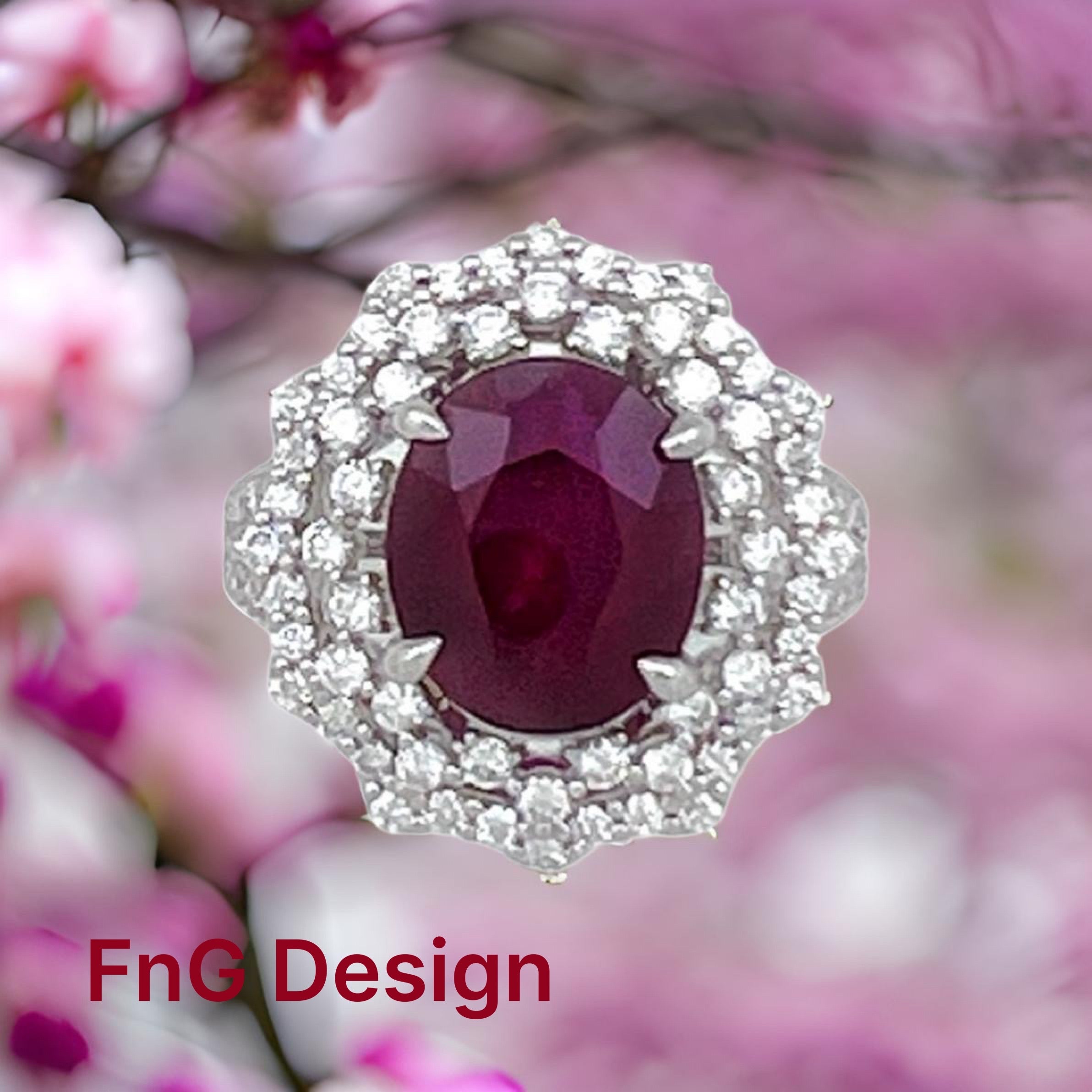 4.842 Cts Ruby Burma (Certified) and 1.43 Cts Diamond 14K White Gold Ring