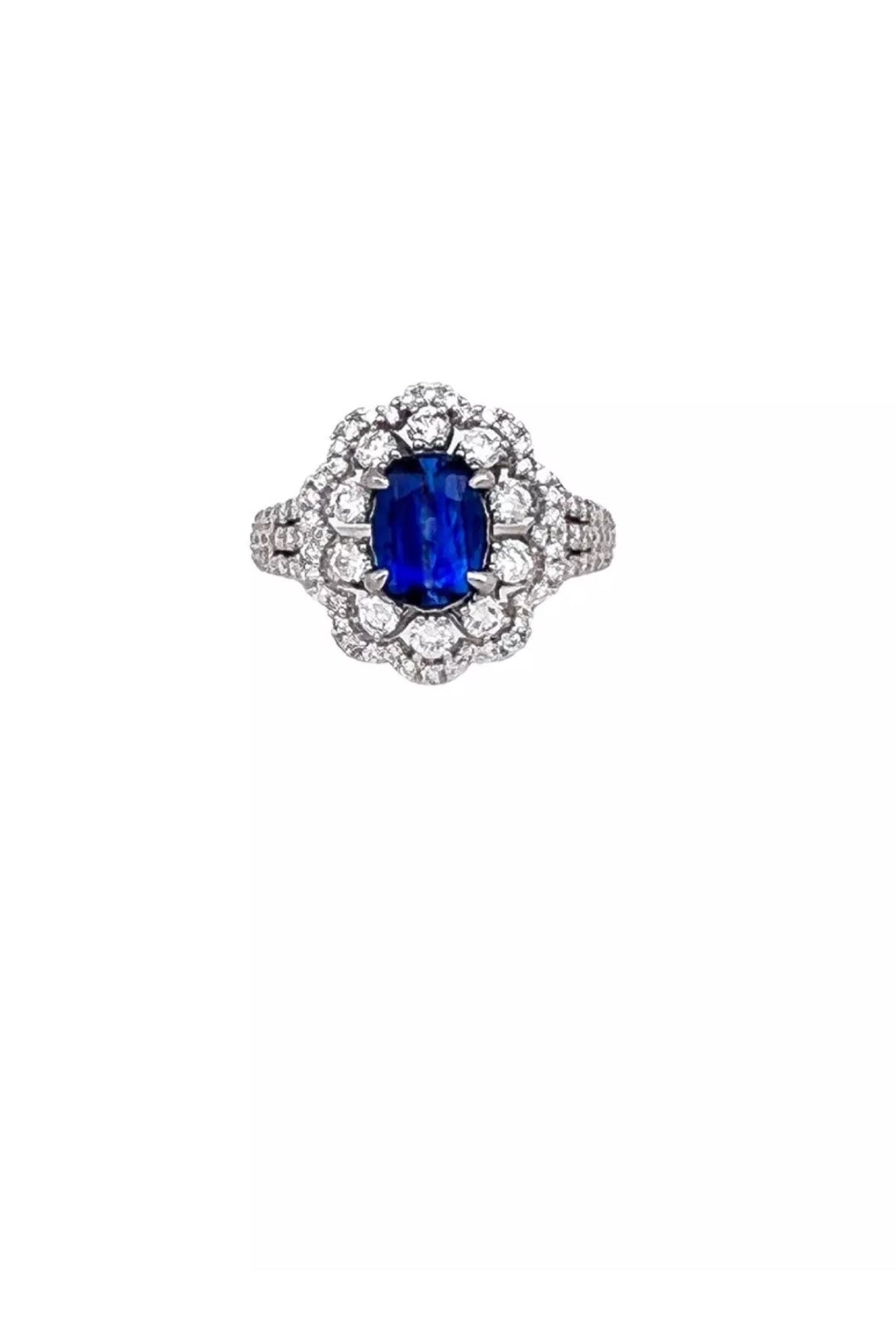 1.230 Carats Light-Dark Blue Ceylon Sapphire GIA (Certified) W/ 1.42 Carats Diamonds, 18K White Gold Ring