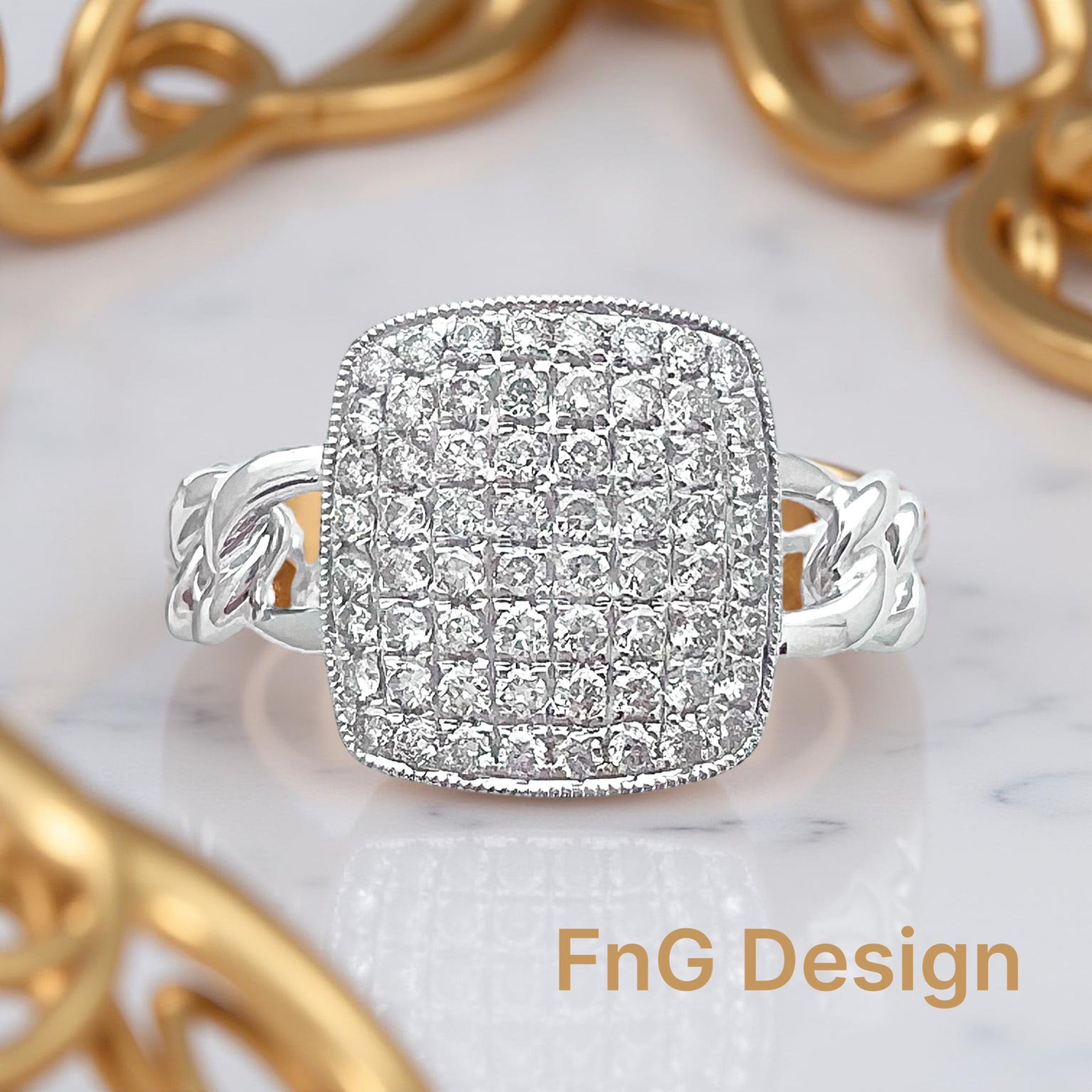 0.45 Carats Diamonds VS2 Set In 14 Karat White Gold Cuban Ring