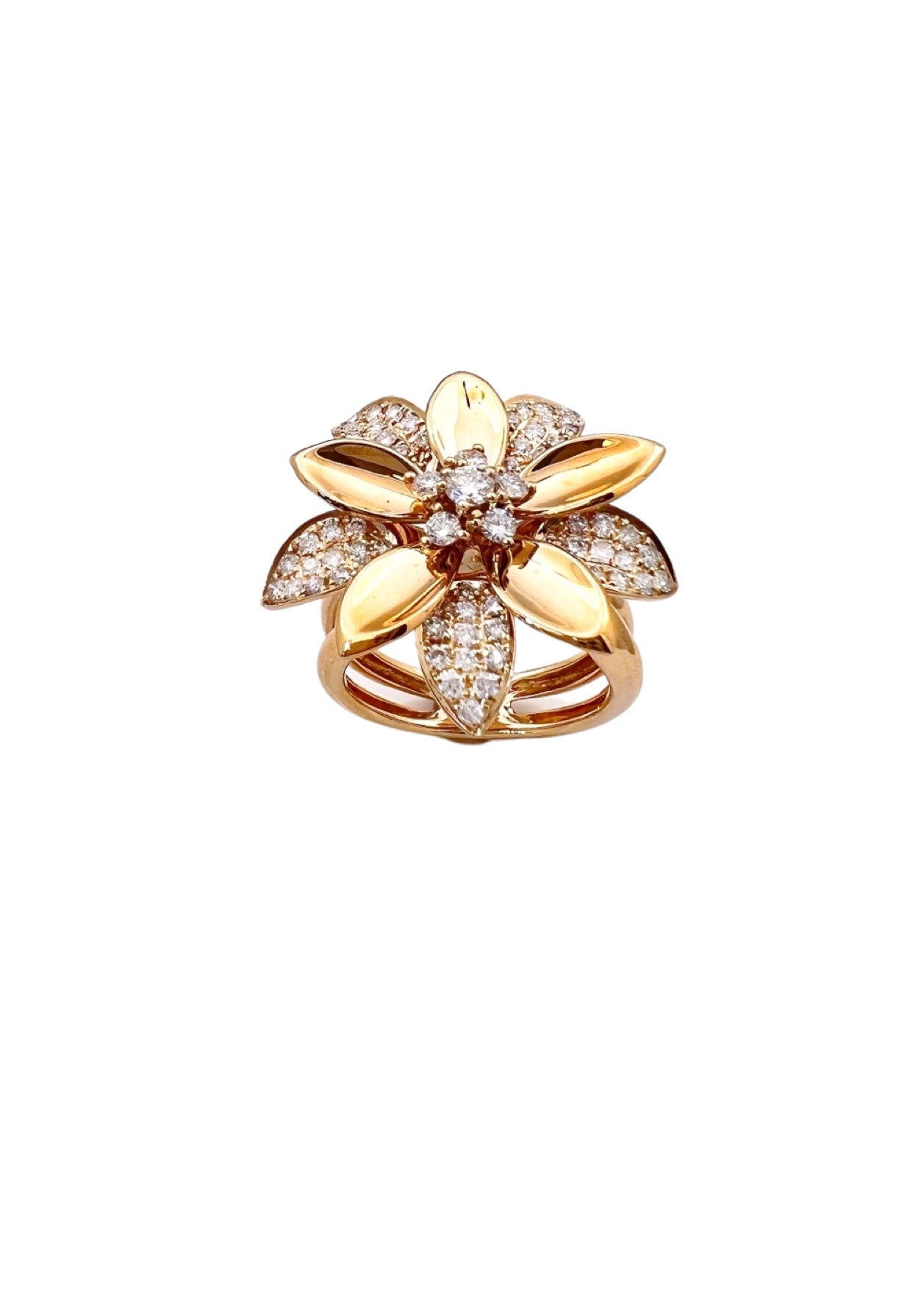 1.34 Carats Diamonds 18K Yellow Gold Blooming Blossom Ring