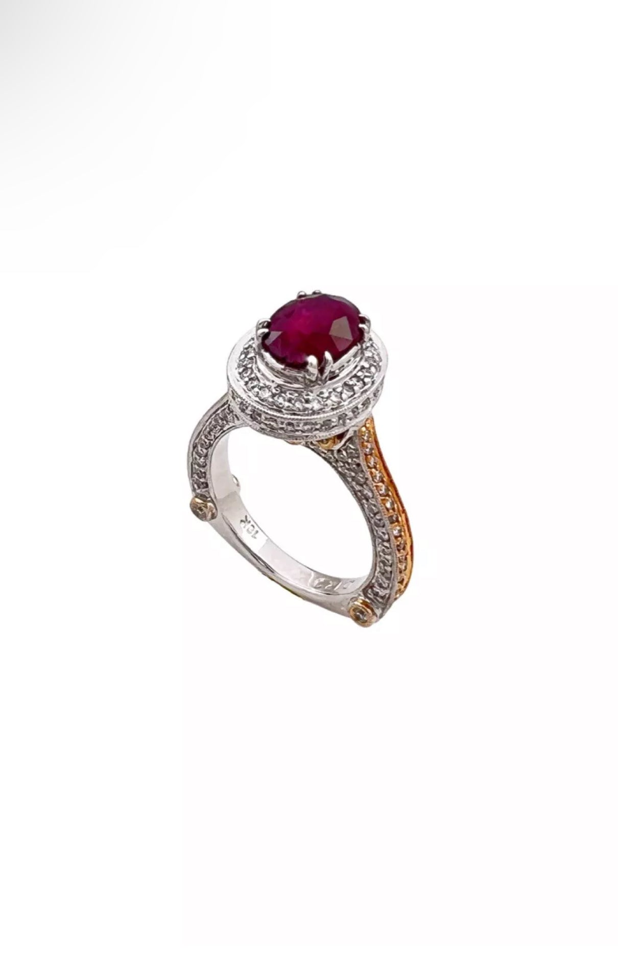 2.22Cts Ruby Heated GIA (Certified) & 1.20Cts Diamonds Set In 18K Rose-White Gold Ring