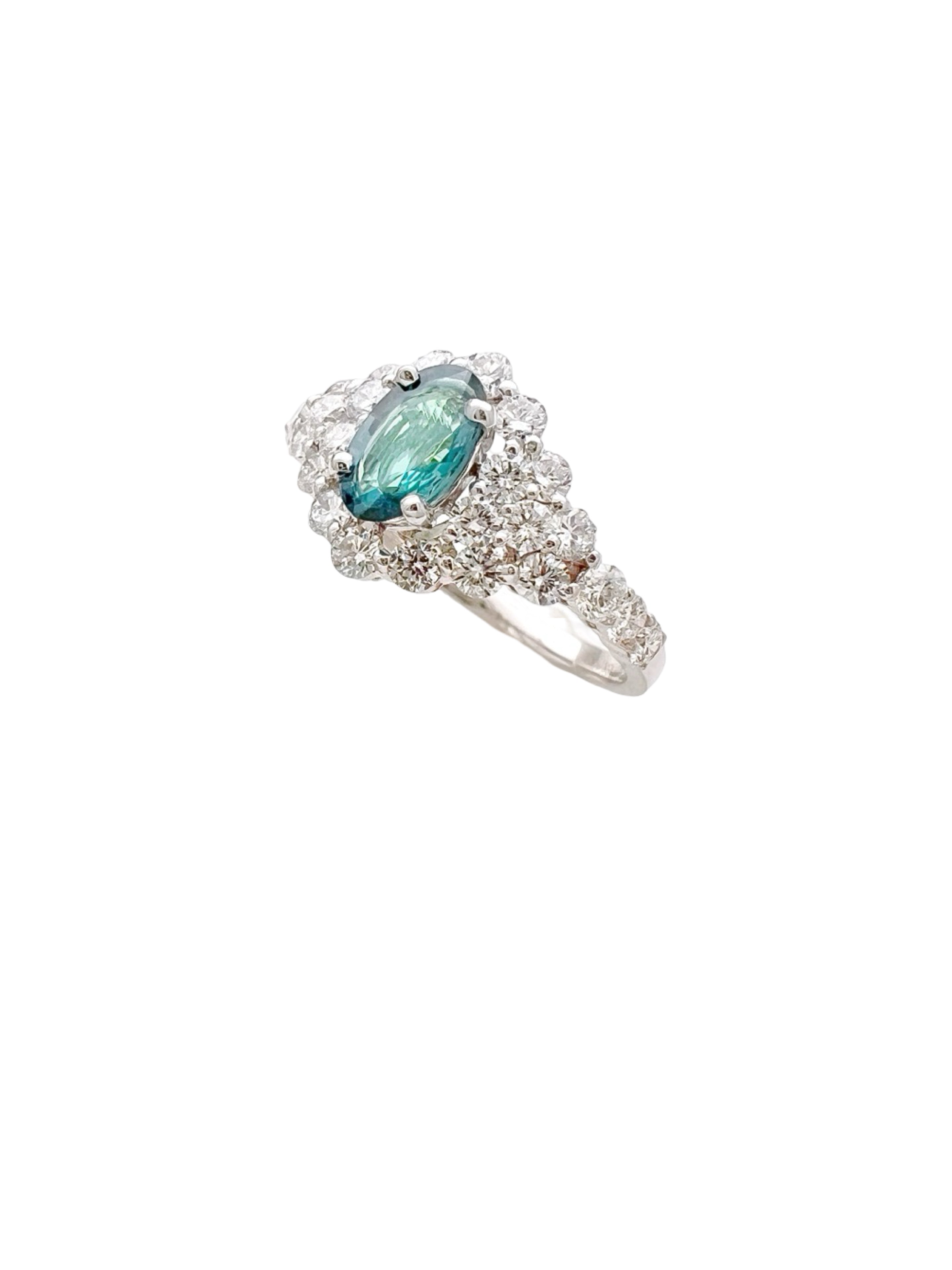0.51 Carats Alexandrite GIA (Certified) & 1.19 Carats Diamonds Set In 18K White Gold Ring