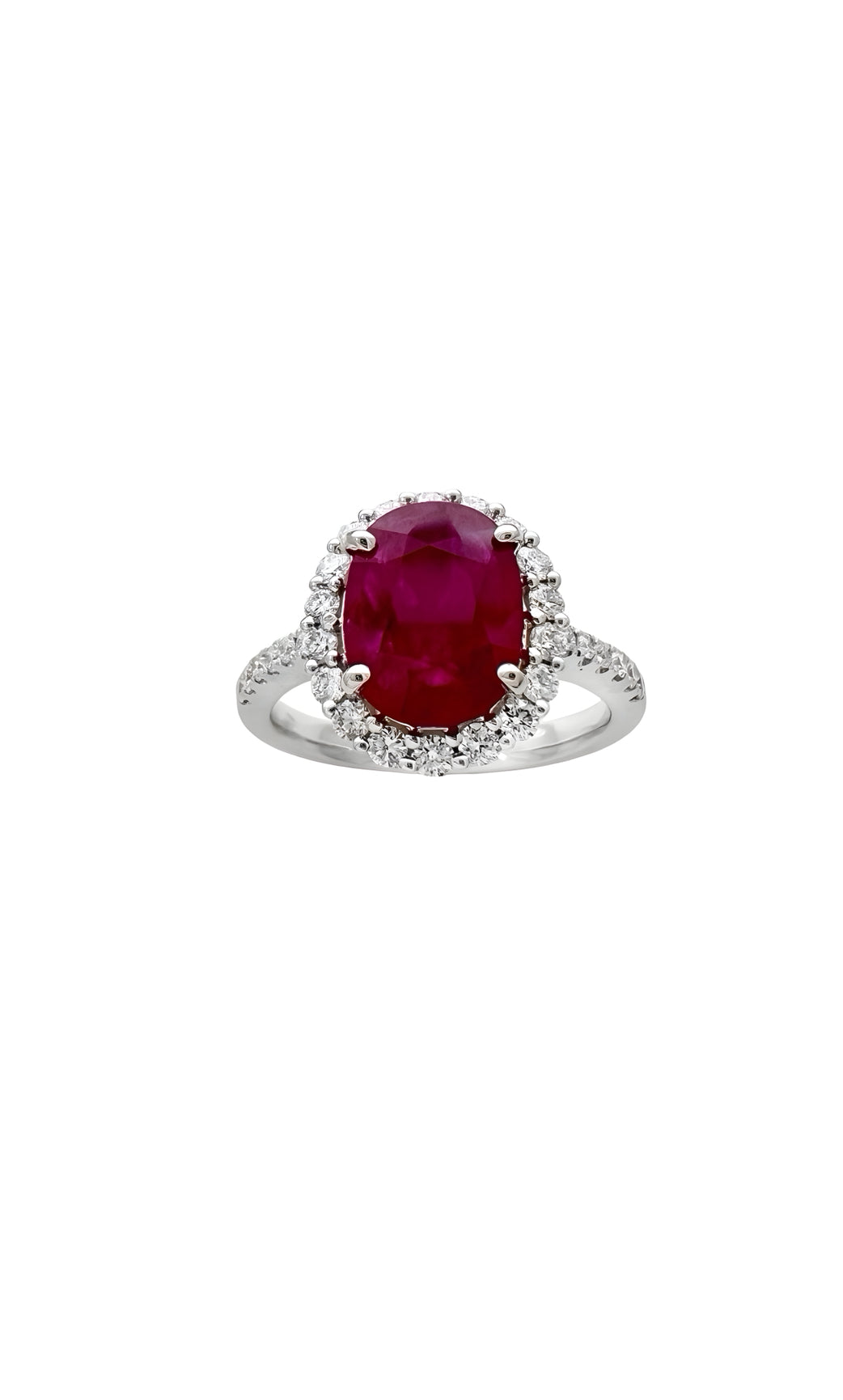 2.12 Carats Myanmar (formerly Burma) Ruby (Certified) & 0.59 Carats Diamonds VS2 Set In 18K White Gold Ring