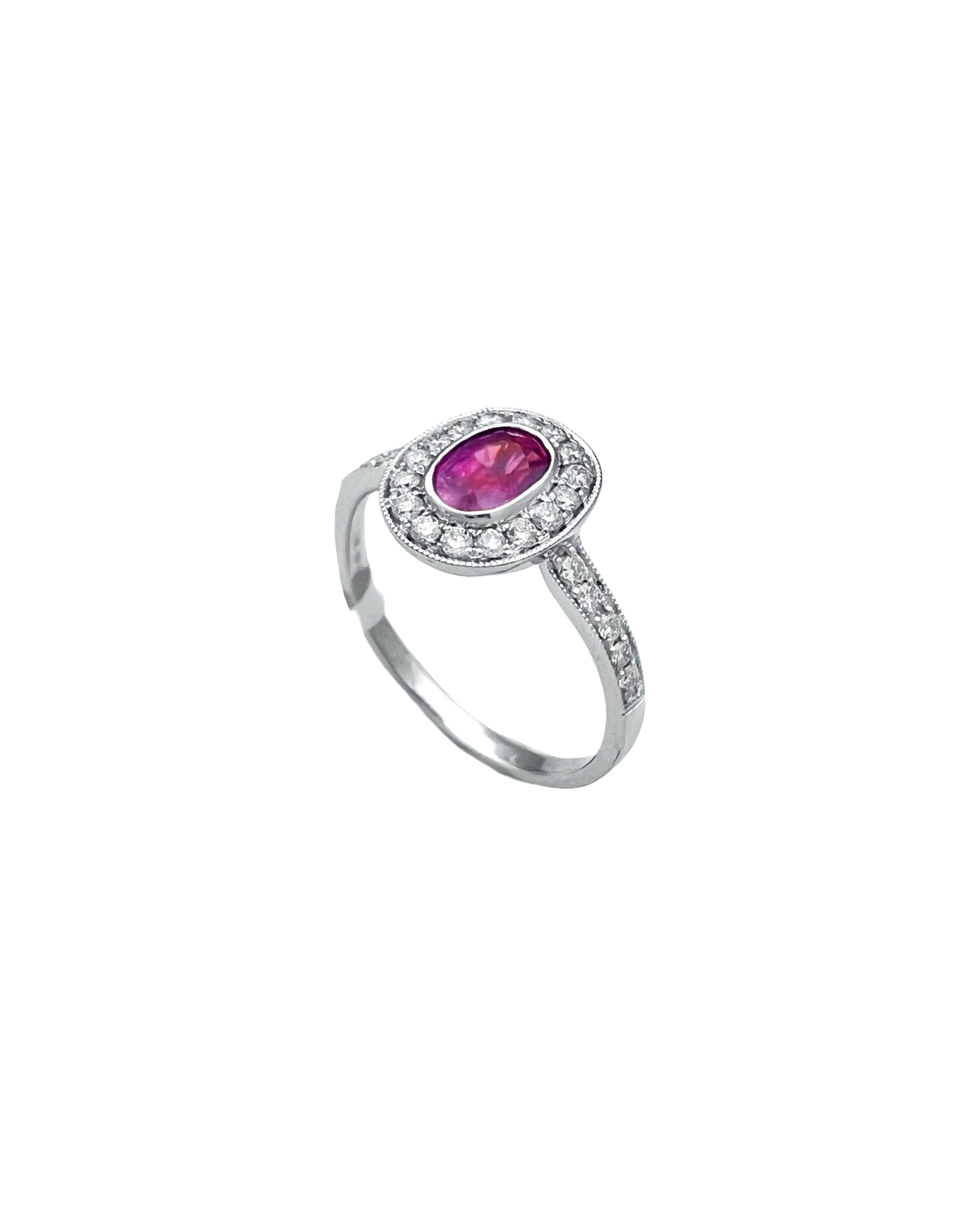 0.29 Carats Diamond VS2 & 0.76 Carats Red Ruby Set In 14 Karat White Gold Ring