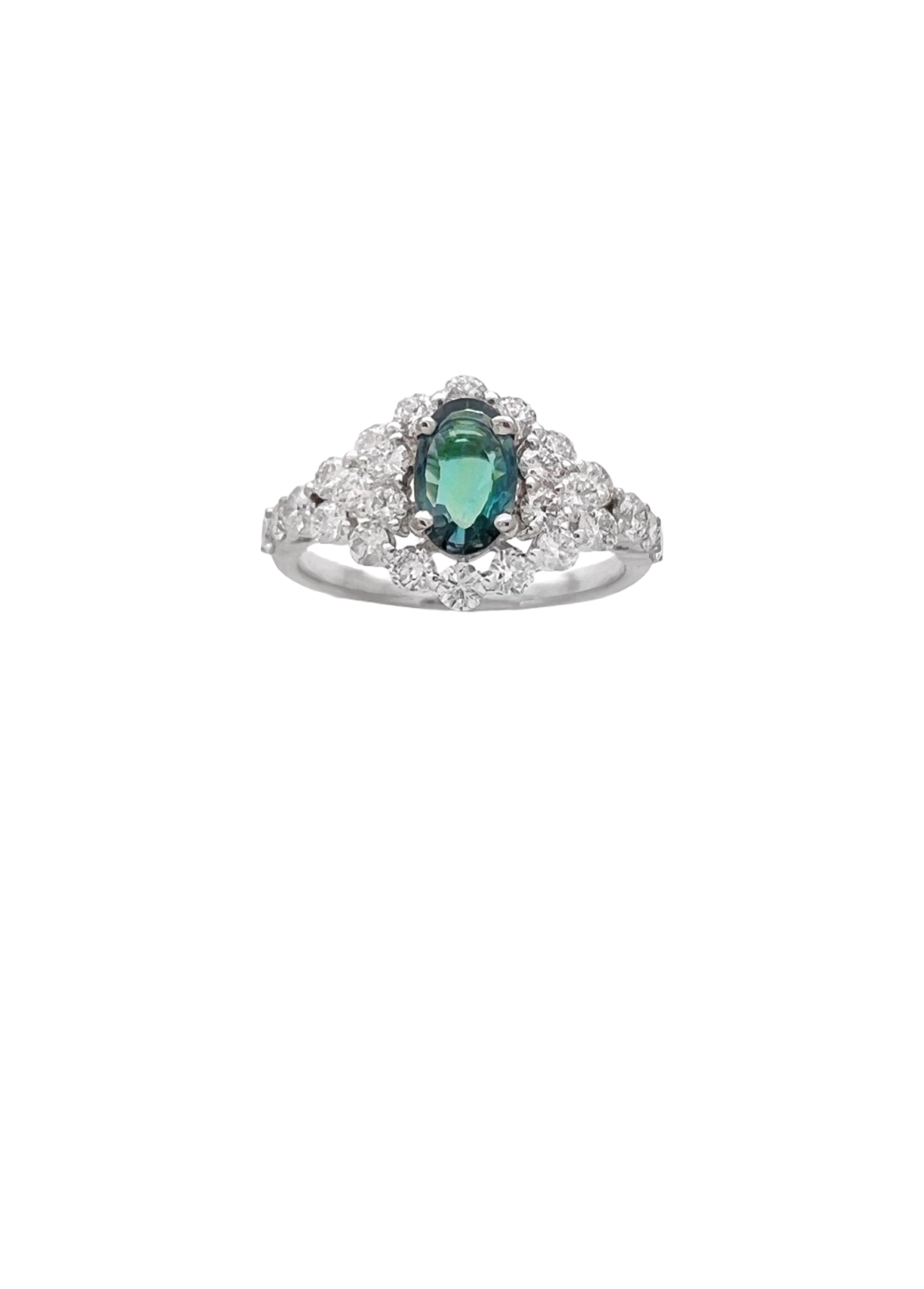 0.51 Carats Alexandrite GIA (Certified) & 1.19 Carats Diamonds Set In 18K White Gold Ring