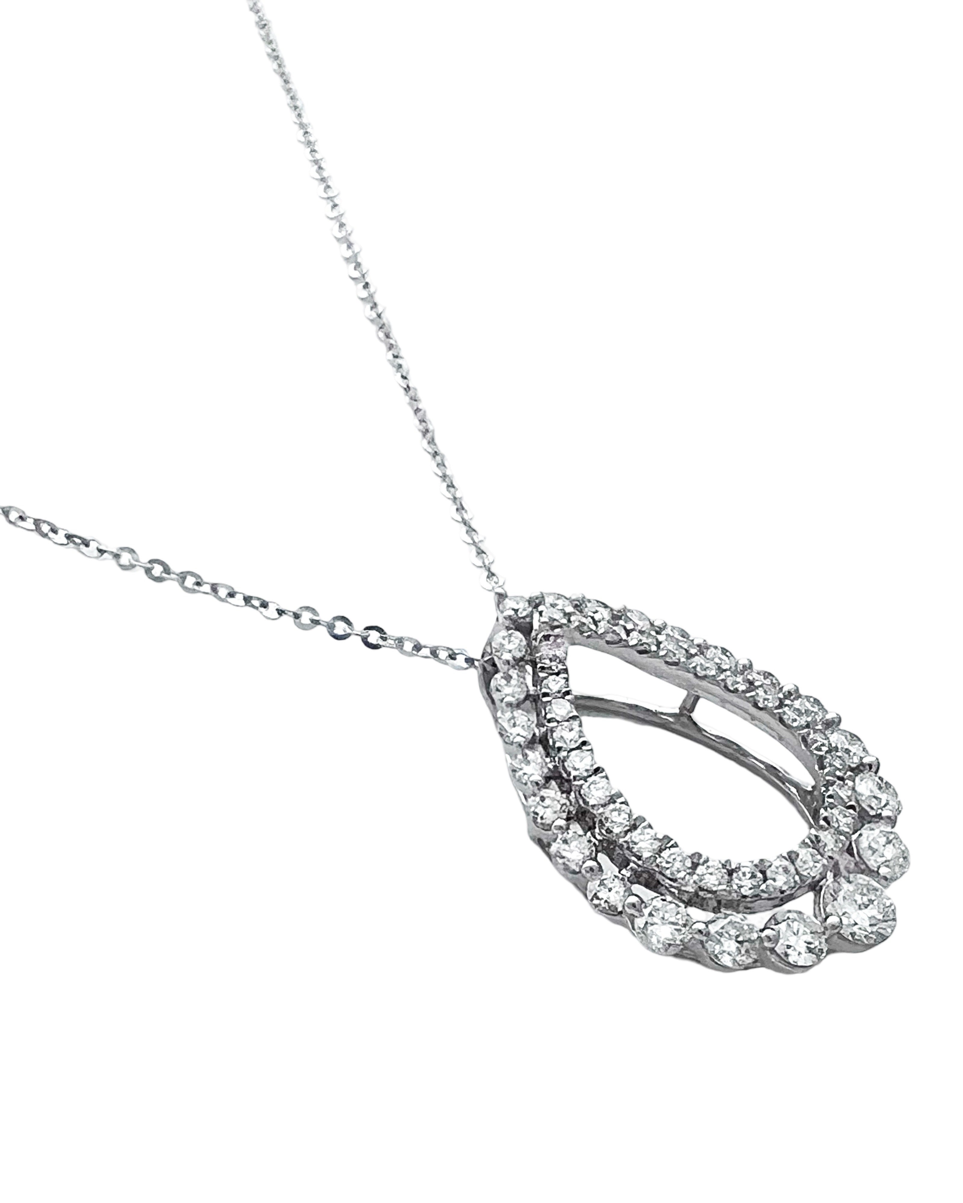 1.28 Carats Diamond VS2 Set In 18 Karat White Gold Pendant With Rolo Diamond-Cut Chain 18 Inches