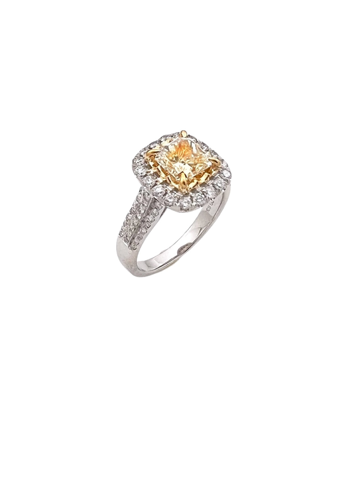 1.56 Carats Natural Diamond Faint Yellow (Center Stone) VS1 Certified W/ 0.84 Carats Diamonds 14Kt White & Yellow Gold Ring