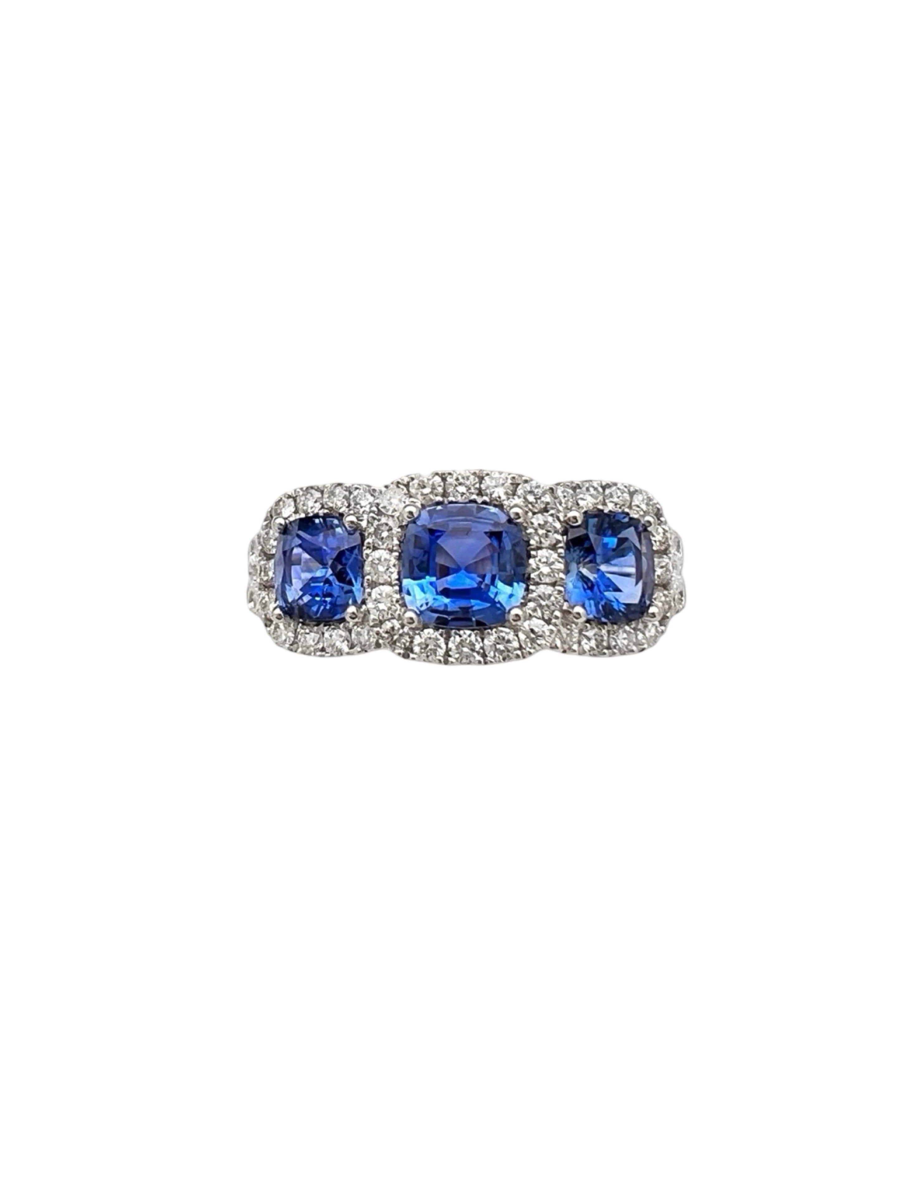 1.56Cts Sapphires Ceylon(Med Blue) 0.75Cts Diamonds 14K White Gold Ring