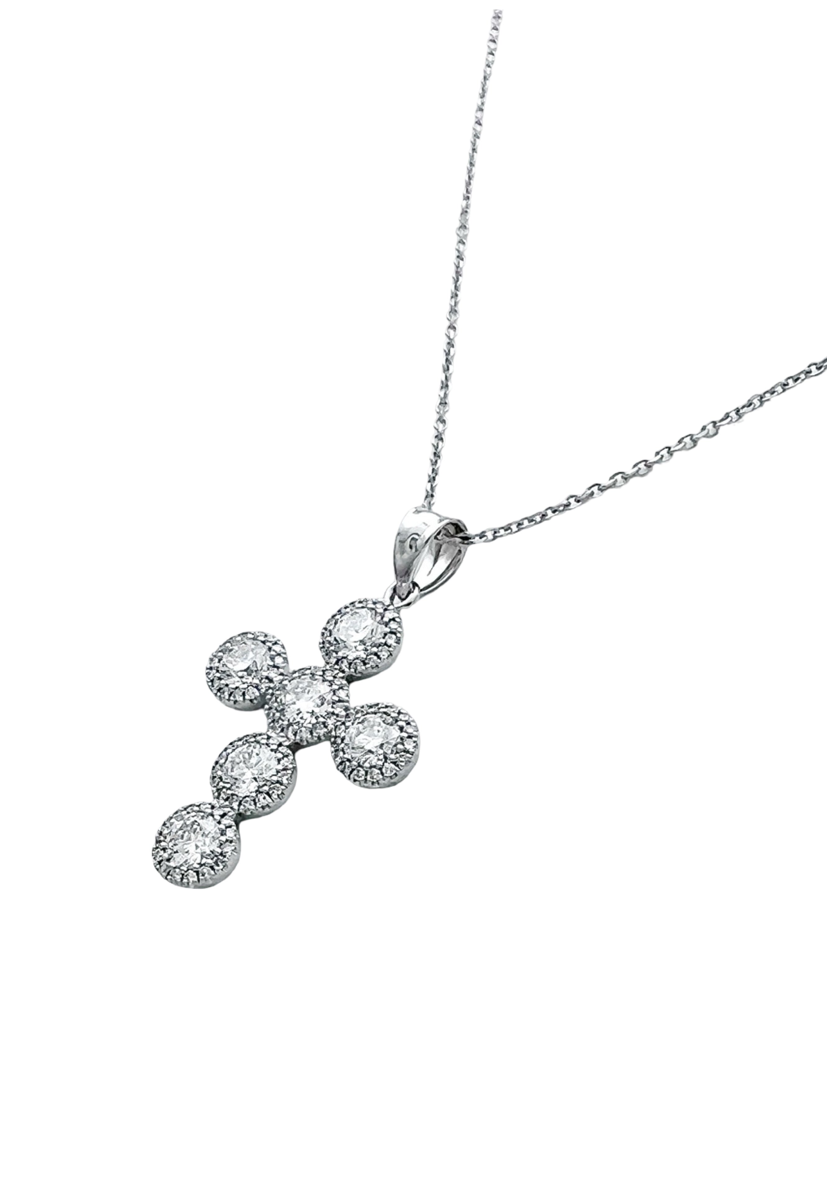 1.72 Carats Diamonds VS2 Set In 14 Karat White Gold With 14 Karat White Gold Diamond-Cut Rolo Chain 17 Inches Adjust 18 Inches