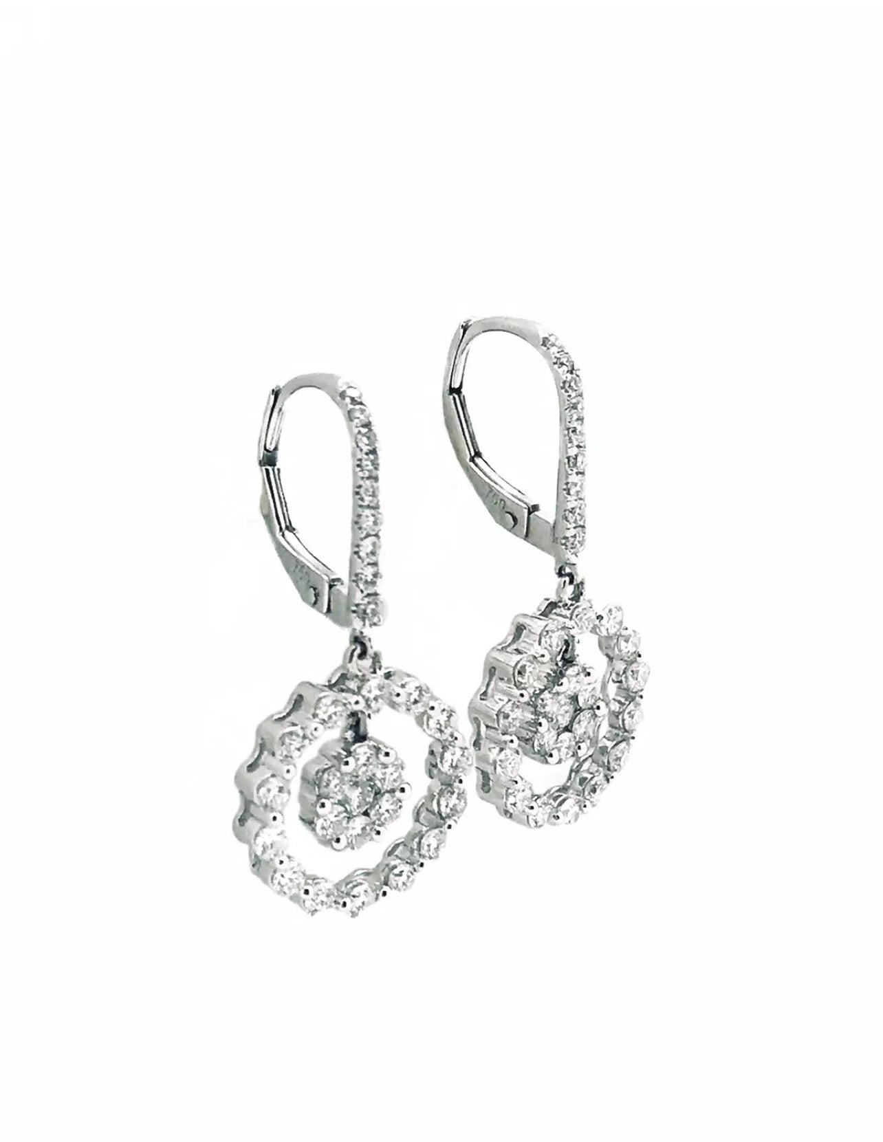 1.82 Total Carat Weight Diamonds 18K White Gold Earrings