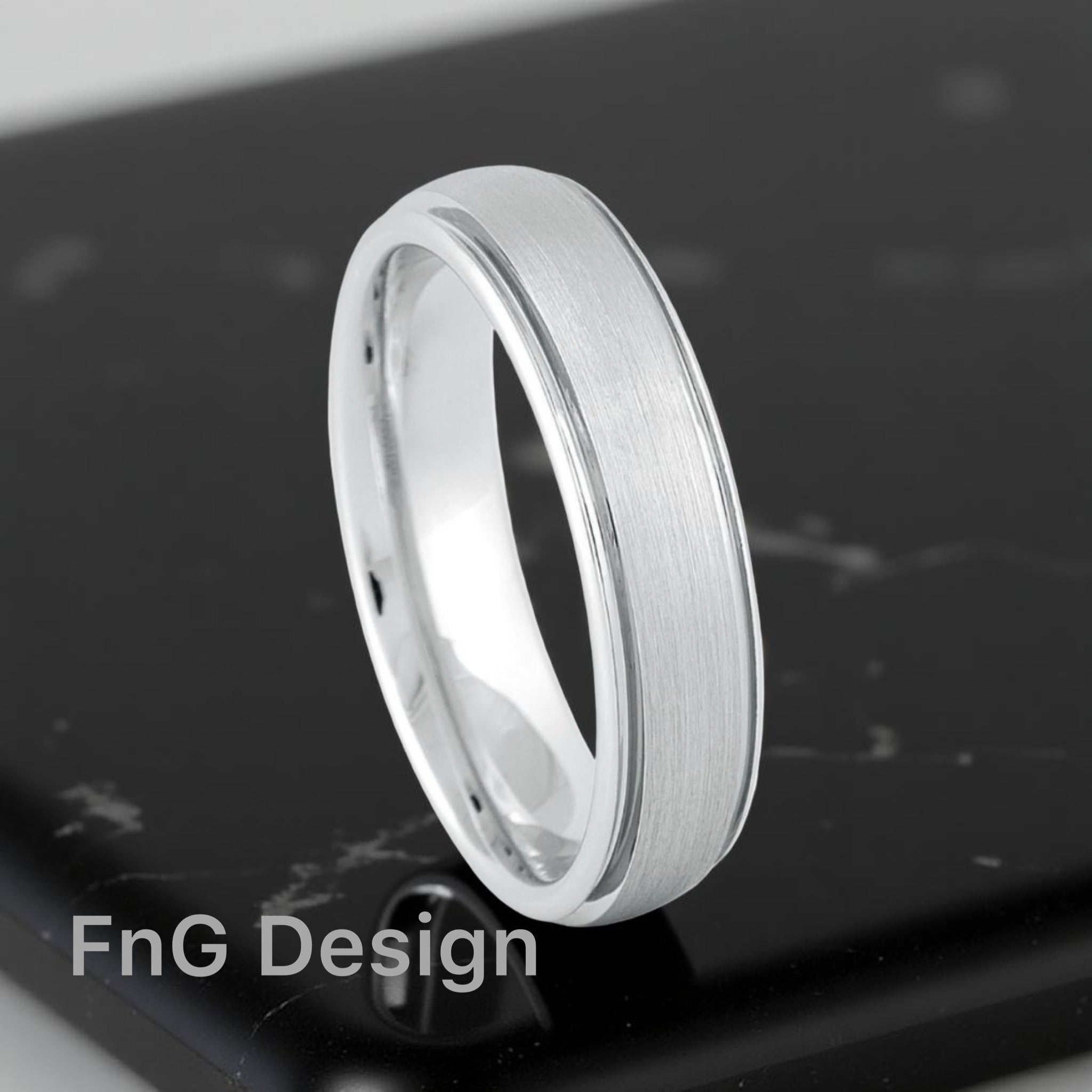 White Tungsten Carbide 6mm ion Plating Domed Grooved hi-Polished Center Brushed Finish Ring
