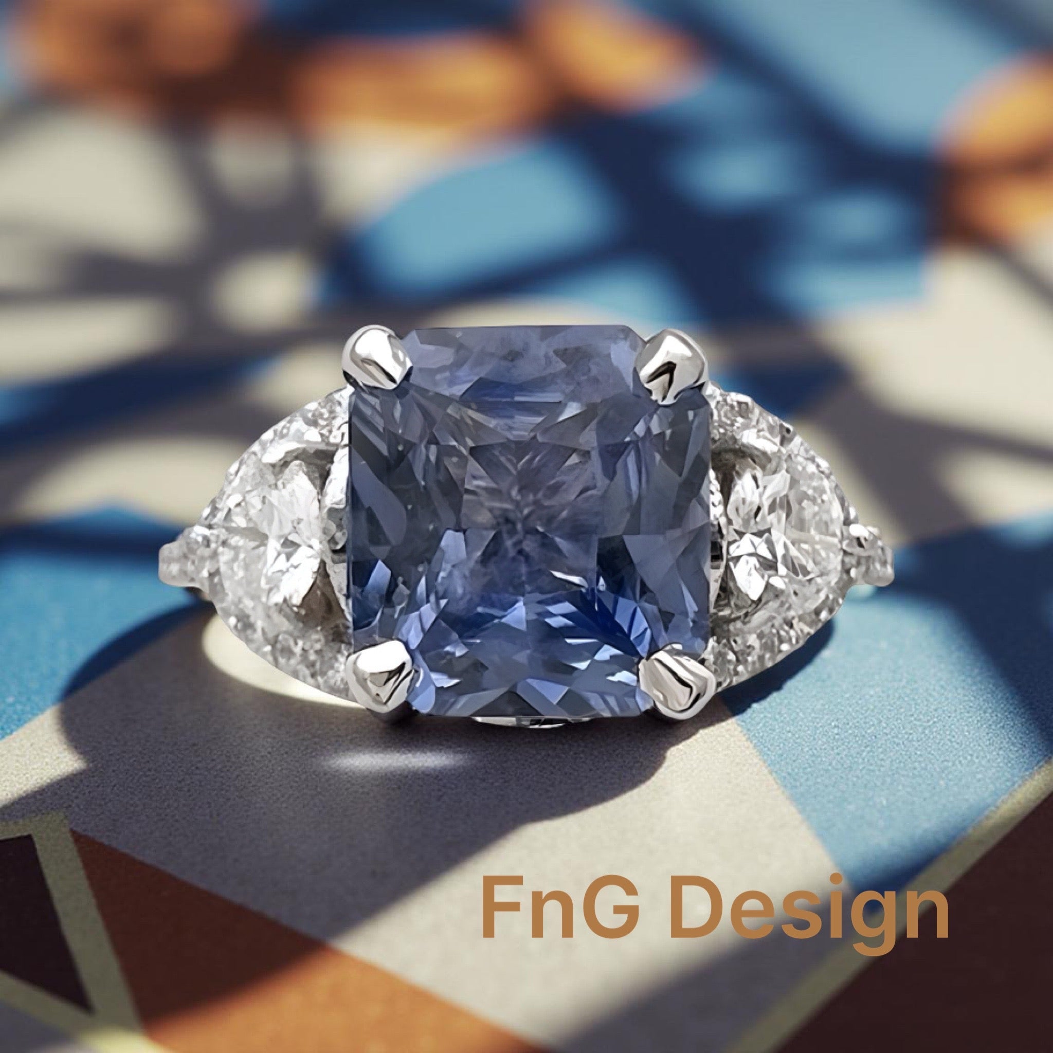 2.78 Carats Ceylon Sapphire Heat (Certified) & 1.46 Carats Diamonds Set In 14K White Gold Ring