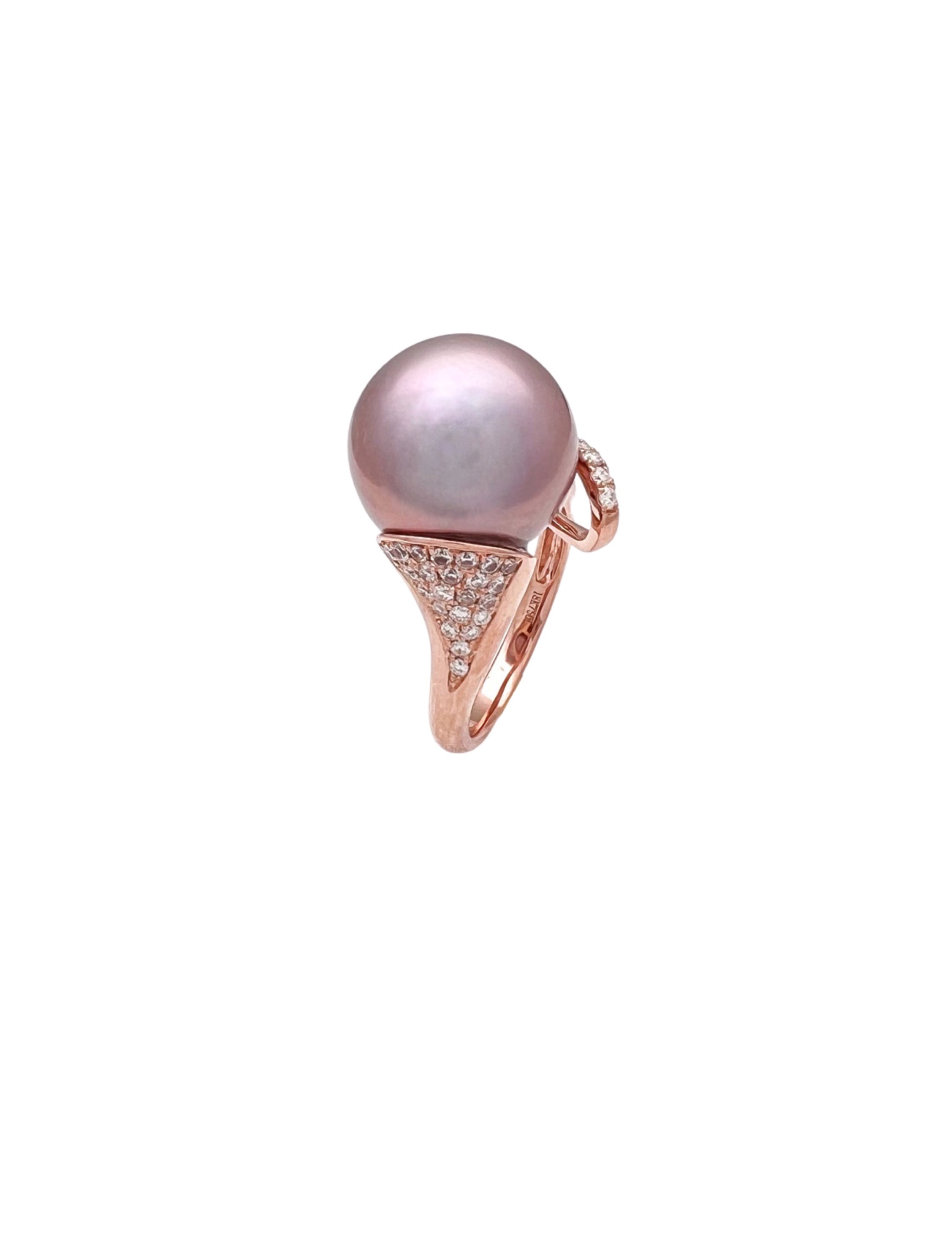 12.6MM Certified Aubergine South Sea Pearl & 0.31 Carats Diamonds Set In 18 Karat Rose Gold Ring