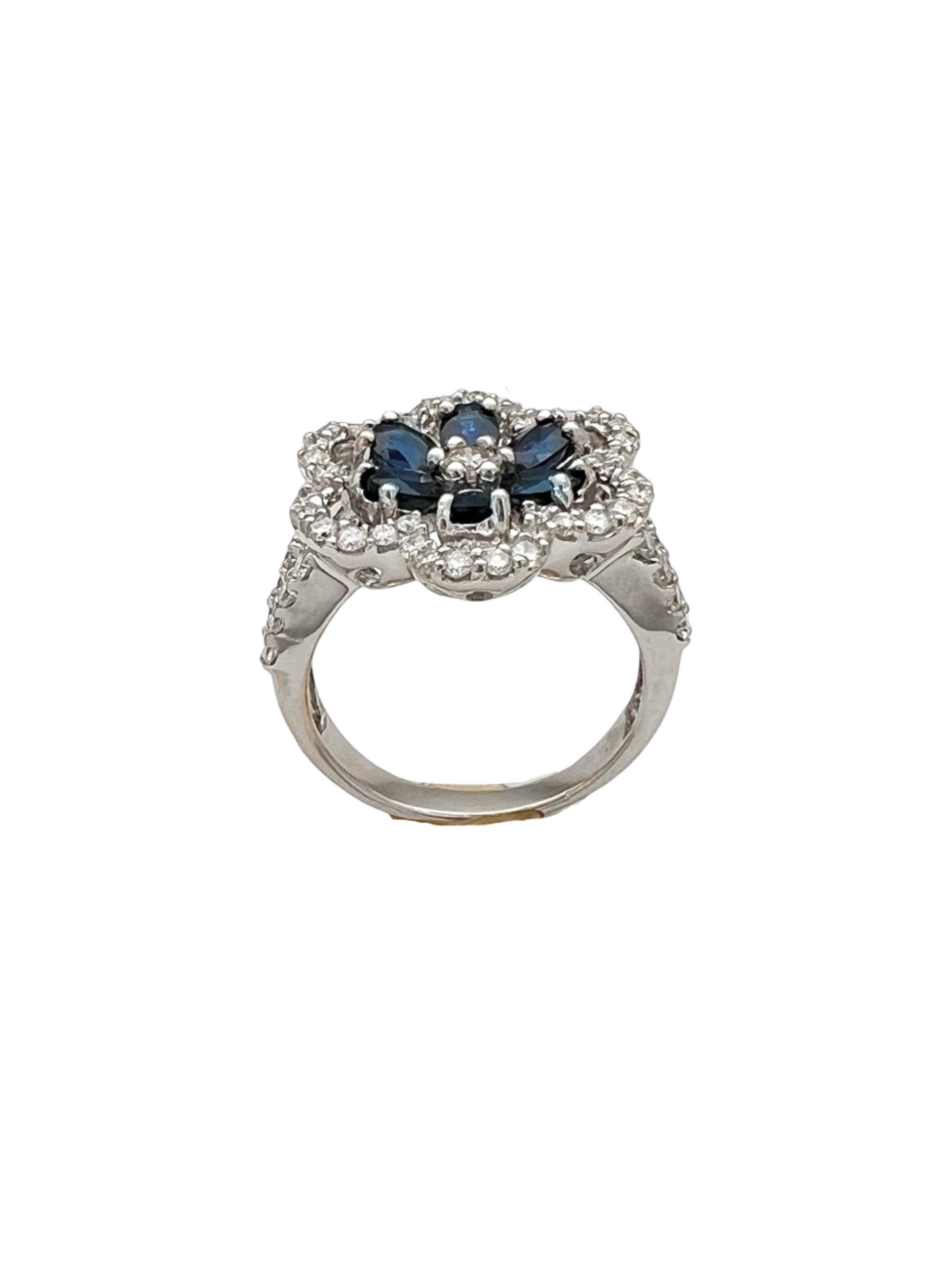 1.91Cts Dark Blue Ceylon Sapphire Cert. W/1.29Cts Diamond 14K White Gold Ring