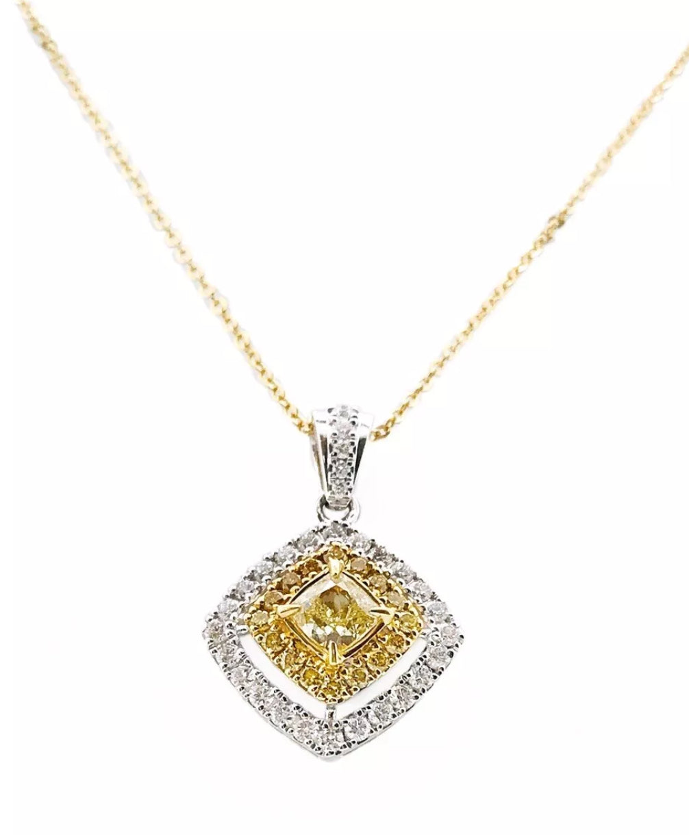 1.15 TCW Natural Yellow & White Diamonds Set In 18K White-Yellow Gold With Rolo Chain