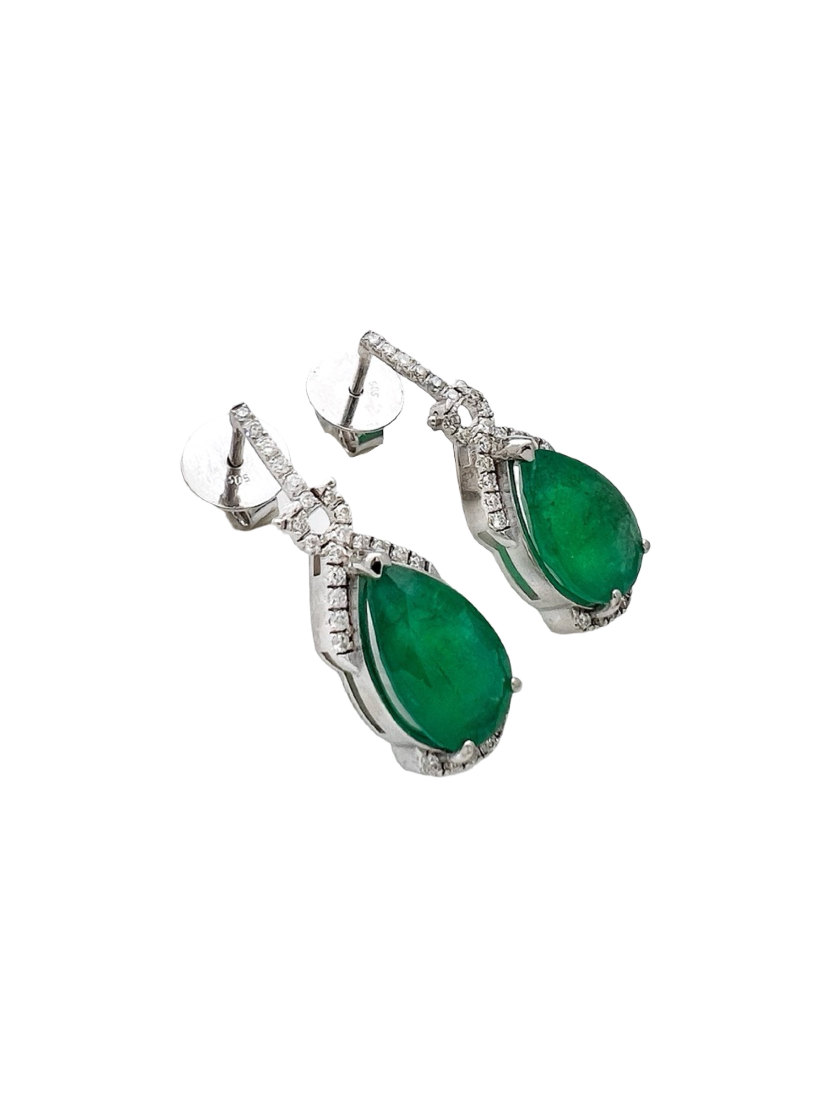 5.76 Carats Colombian Emeralds F1 (Certified) & 0.81 Carats Diamonds Set in 14K White Gold Earrings