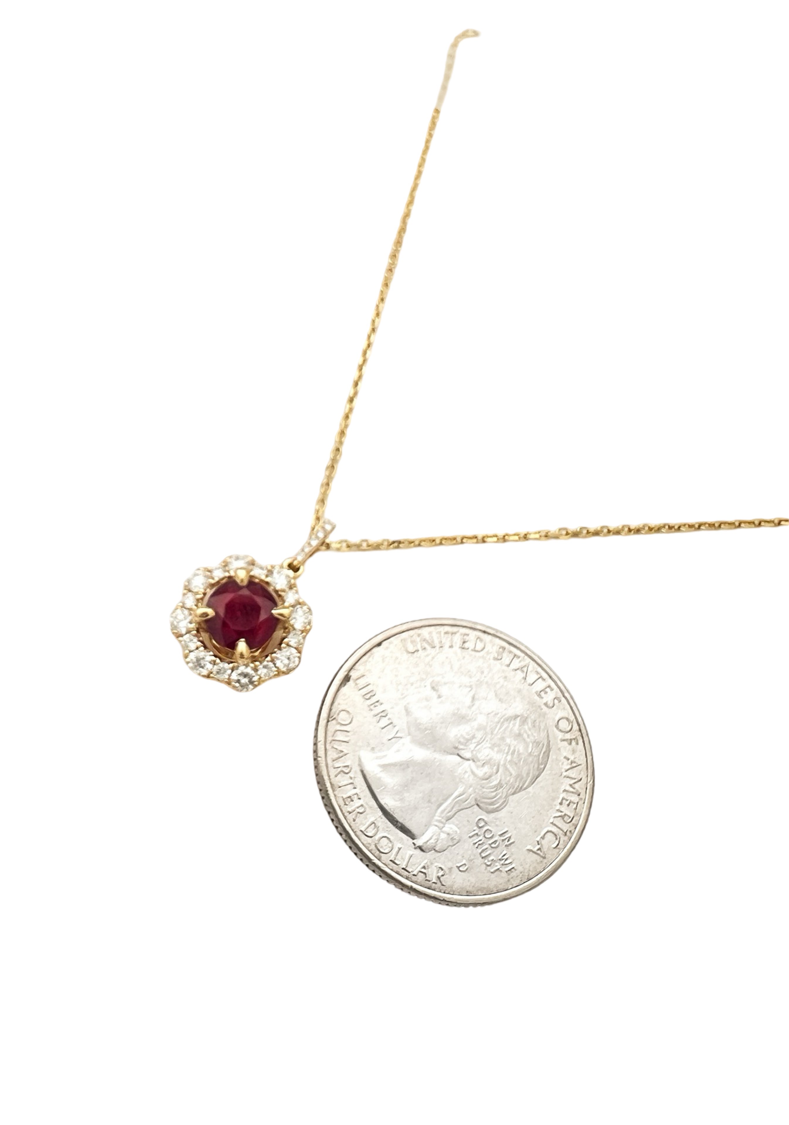 1.28 Carats Burma Ruby (Certified) & 0.88 Carats Diamond 18K Yellow Gold Pendant & Chain